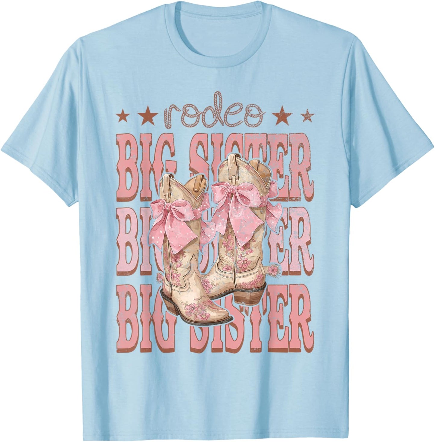 Rodeo Big Sister Pink Boots Coquette Cow-Girl Birthday Party T-Shirt - T-Shirt | Light Blue