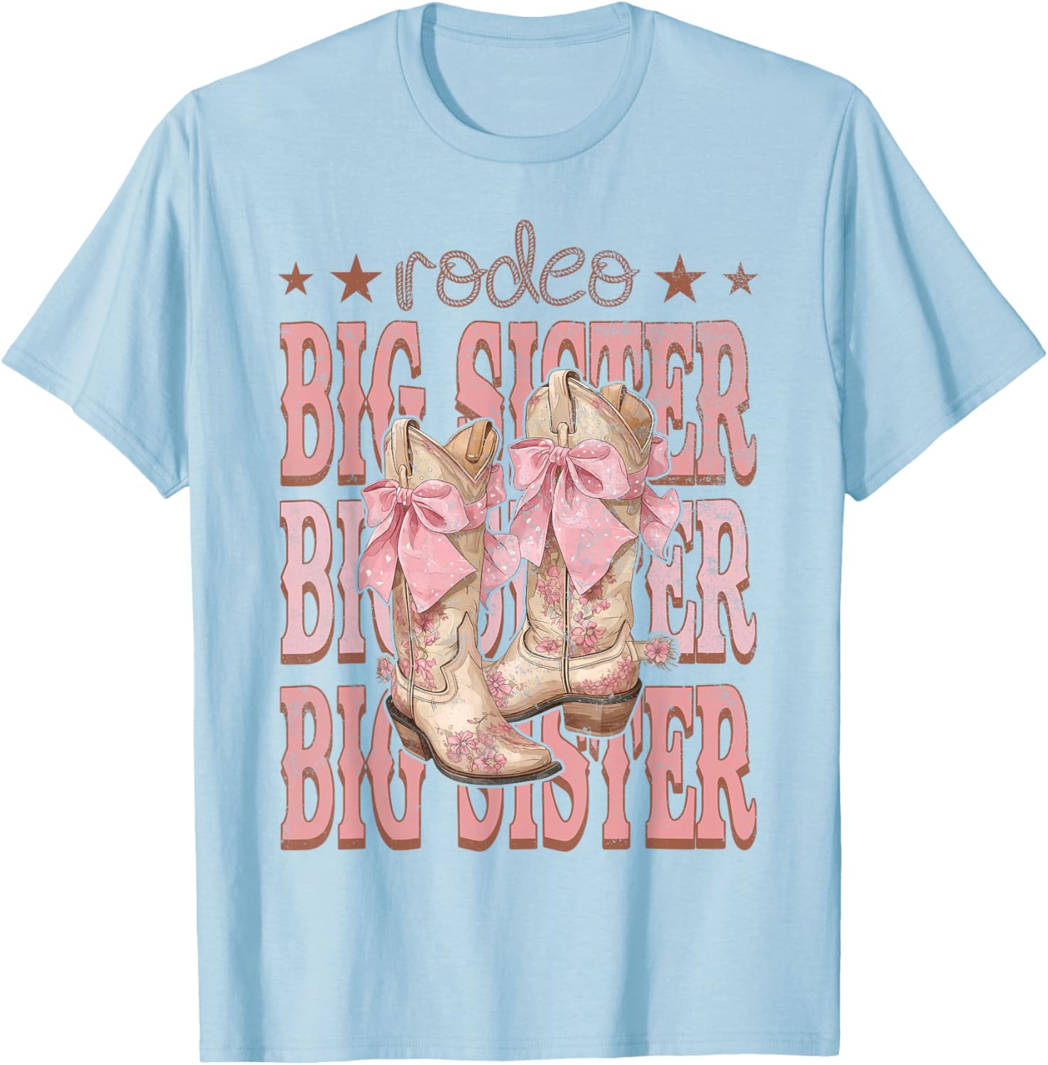 Rodeo Big Sister Pink Boots Coquette Cow-Girl Birthday Party T-Shirt - T-Shirt | Light Blue