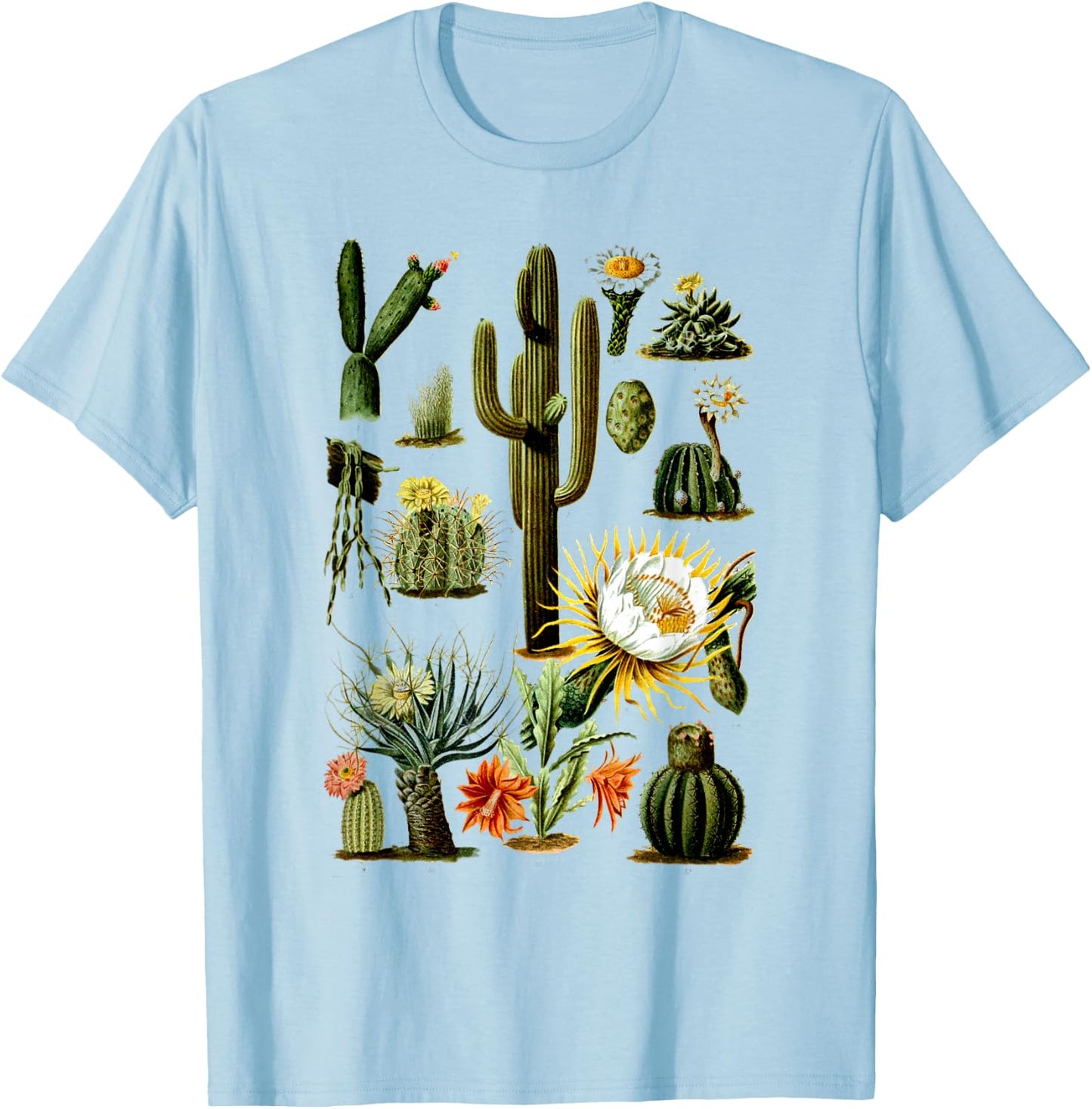 Vintage 70s Boho Botany Botanical Cactus Succulent Plant T-Shirt - T-Shirt | Light Blue
