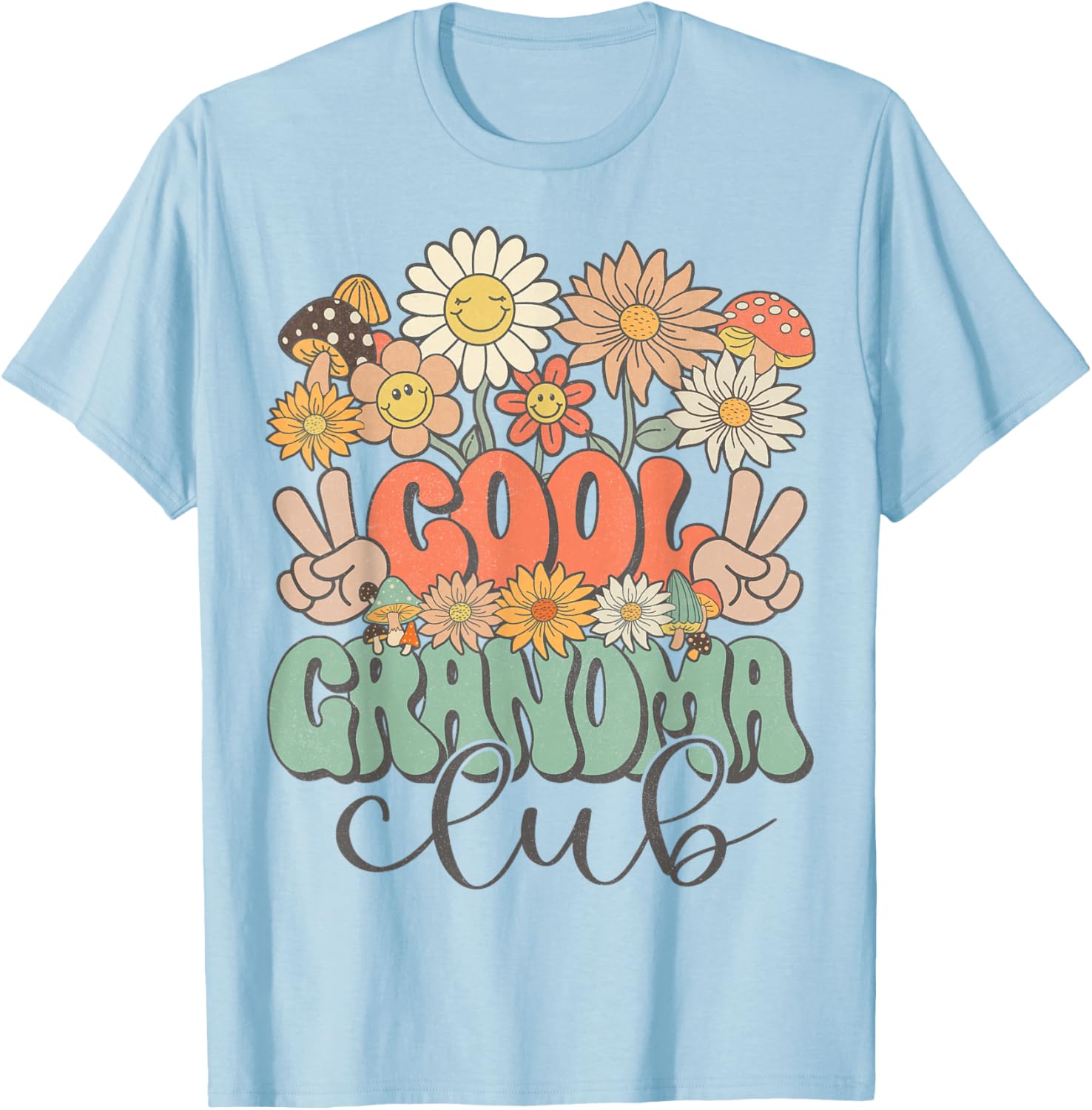 Matching Family Cool Grandma Club Floral Hippie Groovy Retro T-Shirt - T-Shirt | Light Blue