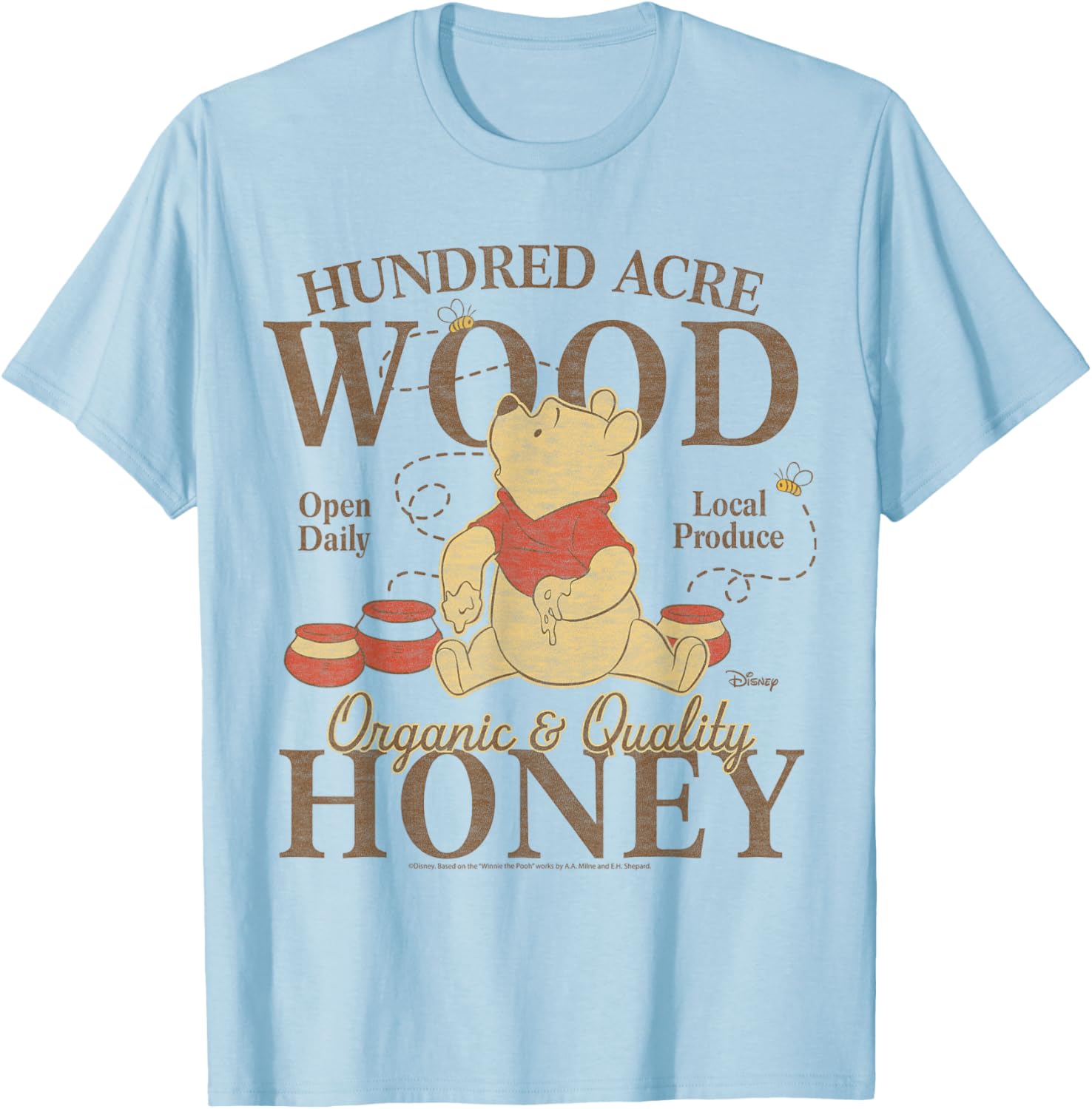 Winnie The Pooh - Hundred Acre Wood Pooh Organic Honey T-Shirt - T-Shirt | Light Blue