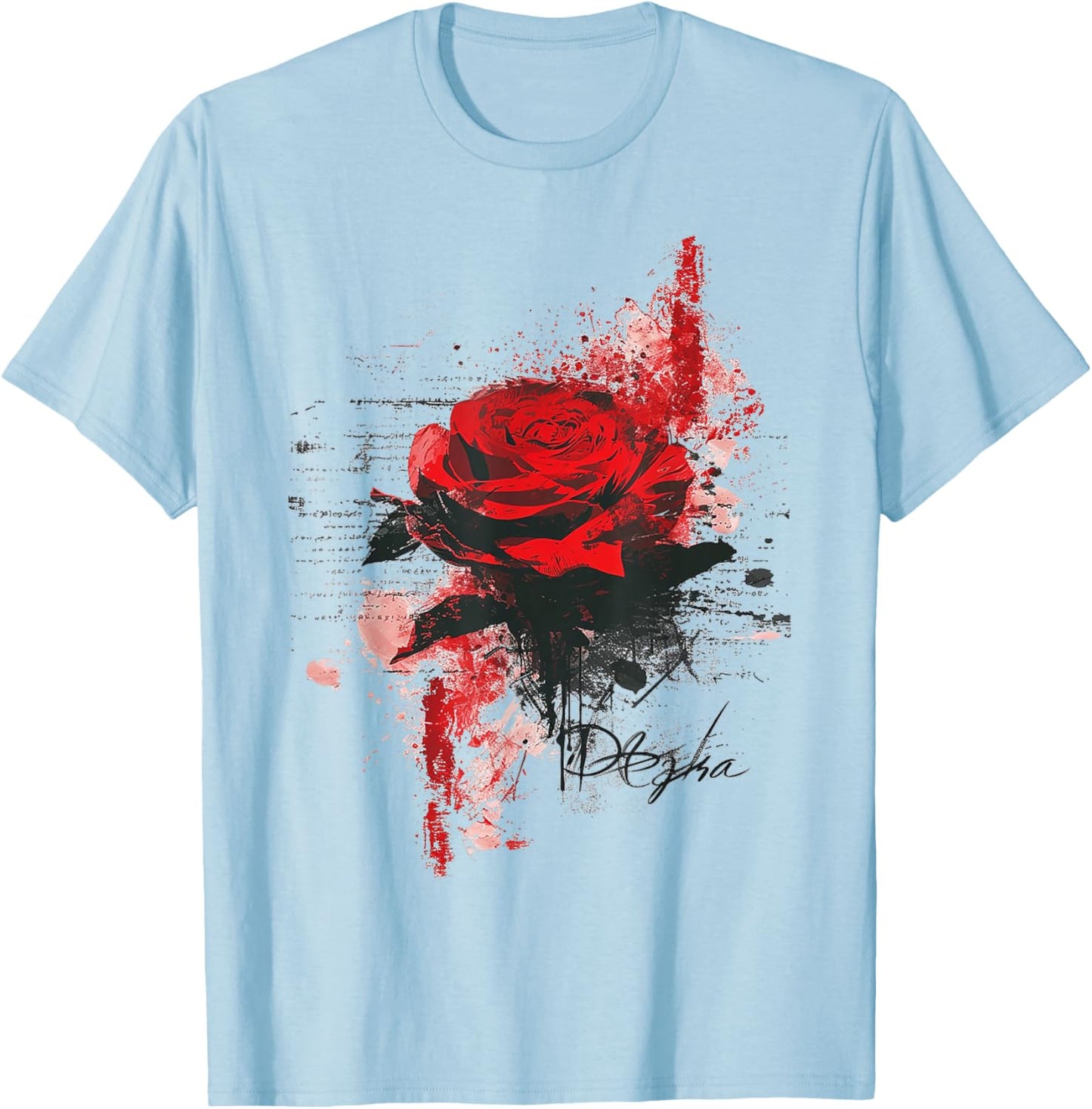 Rose Painting Text Art Flower Abstract Graphic Rose T-Shirt - T-Shirt | Light Blue