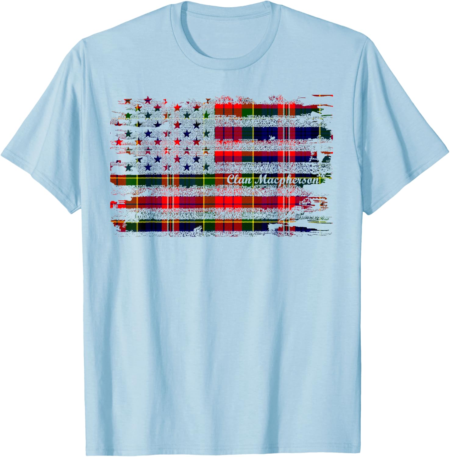 Macpherson surname American Flag Scottish Clan Tartan T-Shirt - T-Shirt | Light Blue