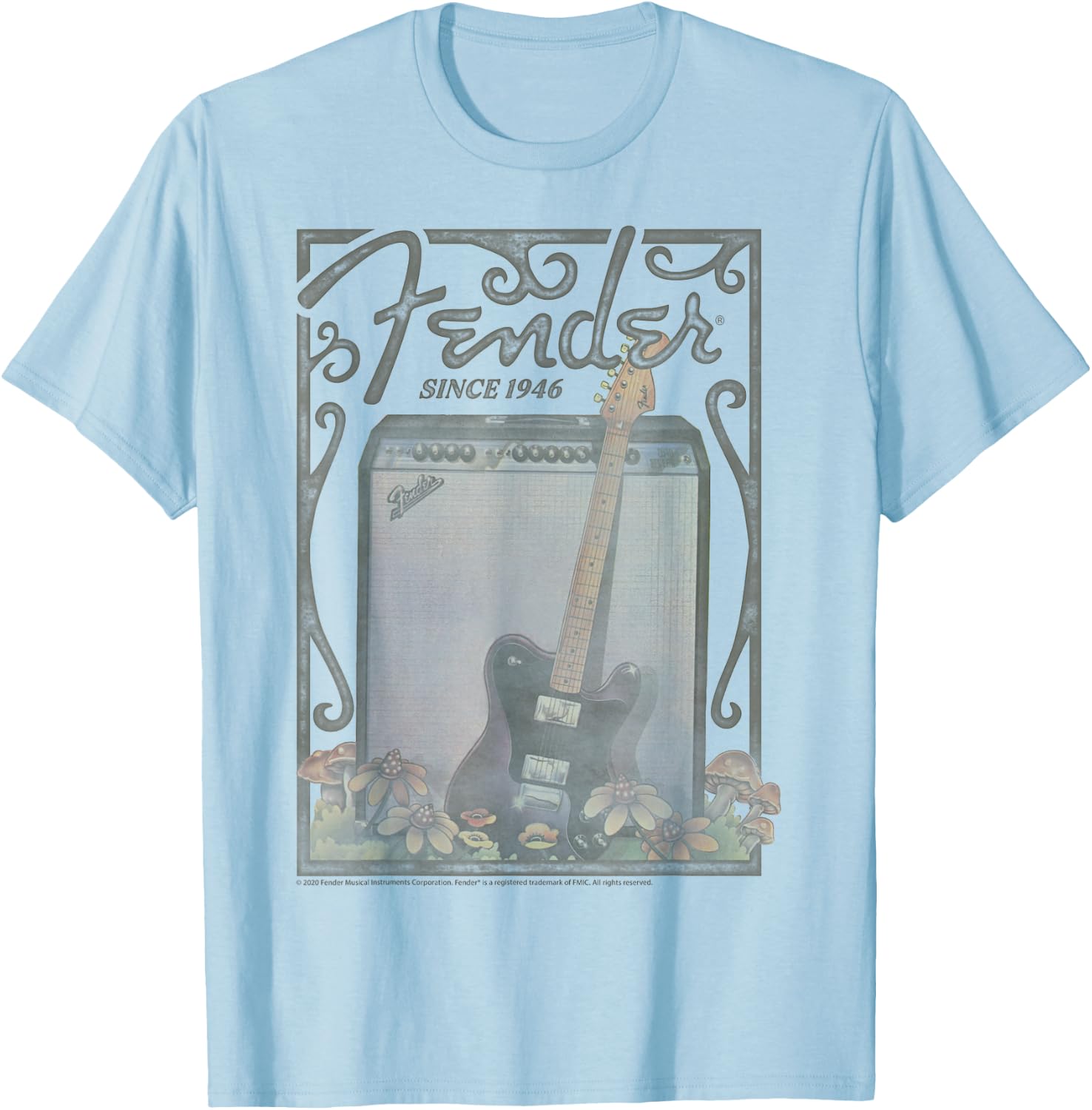 Fender Since 1946 Floral Poster T-Shirt - T-Shirt | Light Blue