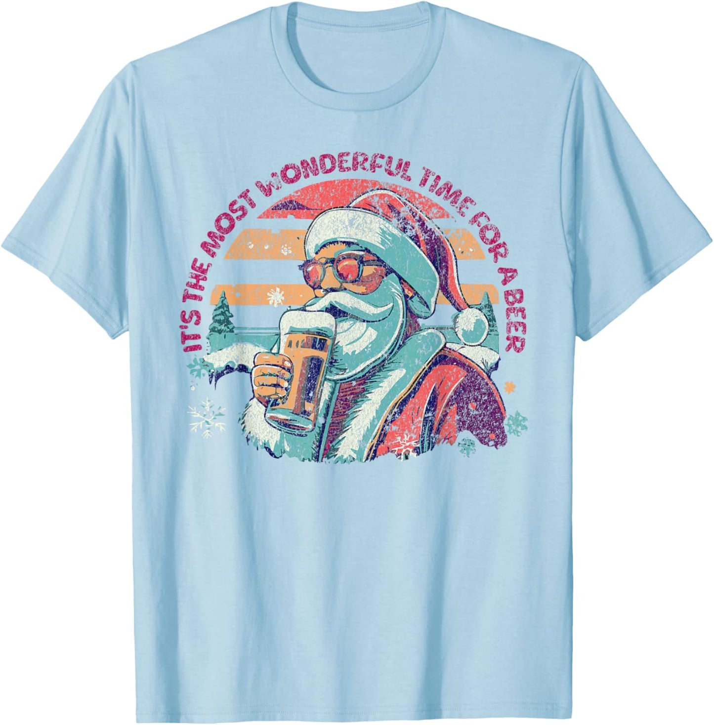 IT'S THE MOST WONDERFUL TIME FOR A BEER Santa Christmas T-Shirt - T-Shirt | Light Blue