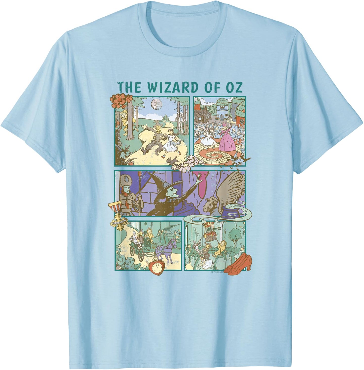 The Wizard of Oz Illustrated Storytime Panels T-Shirt - T-Shirt | Light Blue
