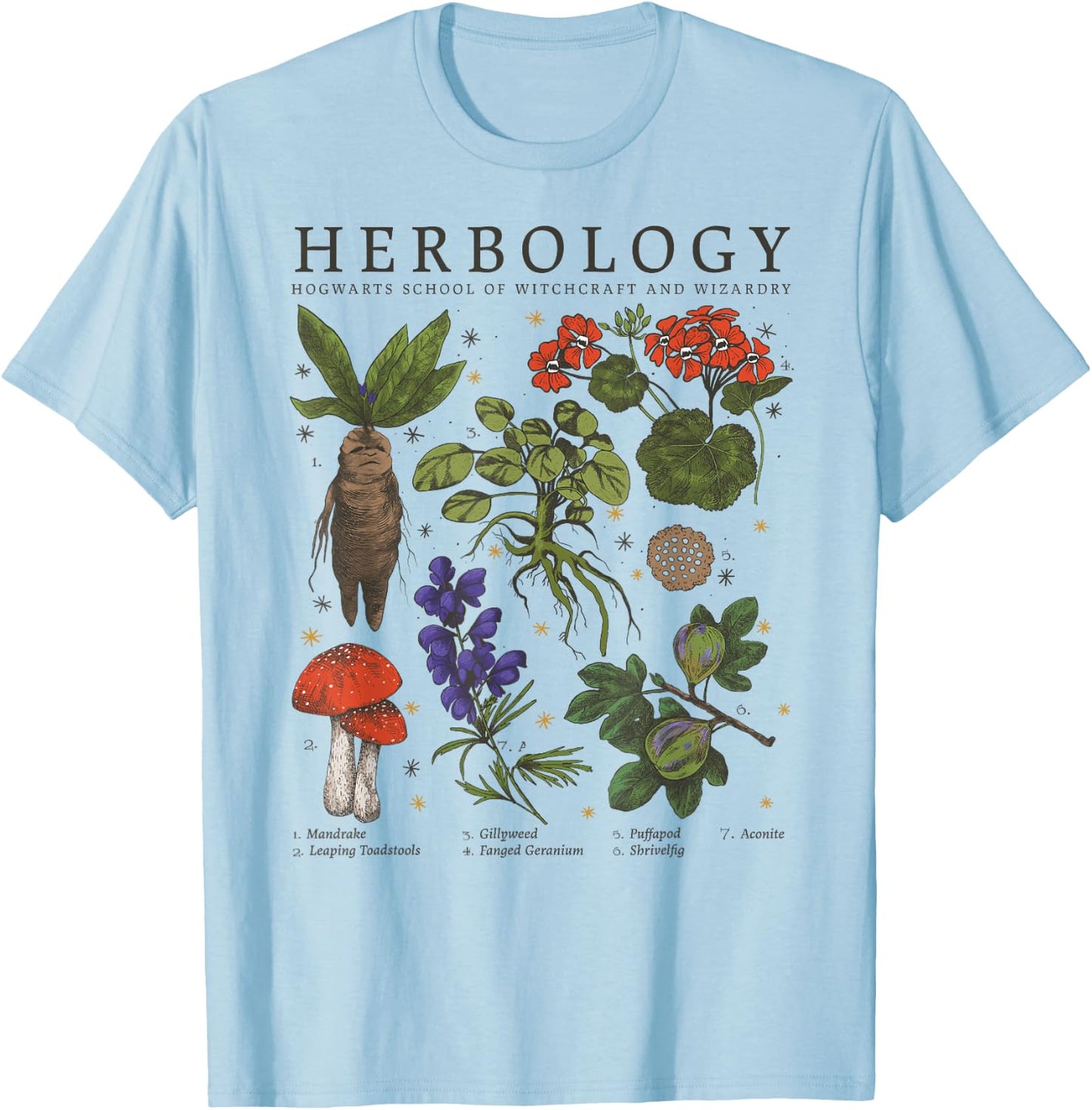 Harry Potter Herbology Plants Short Sleeve T-Shirt - T-Shirt | Light Blue