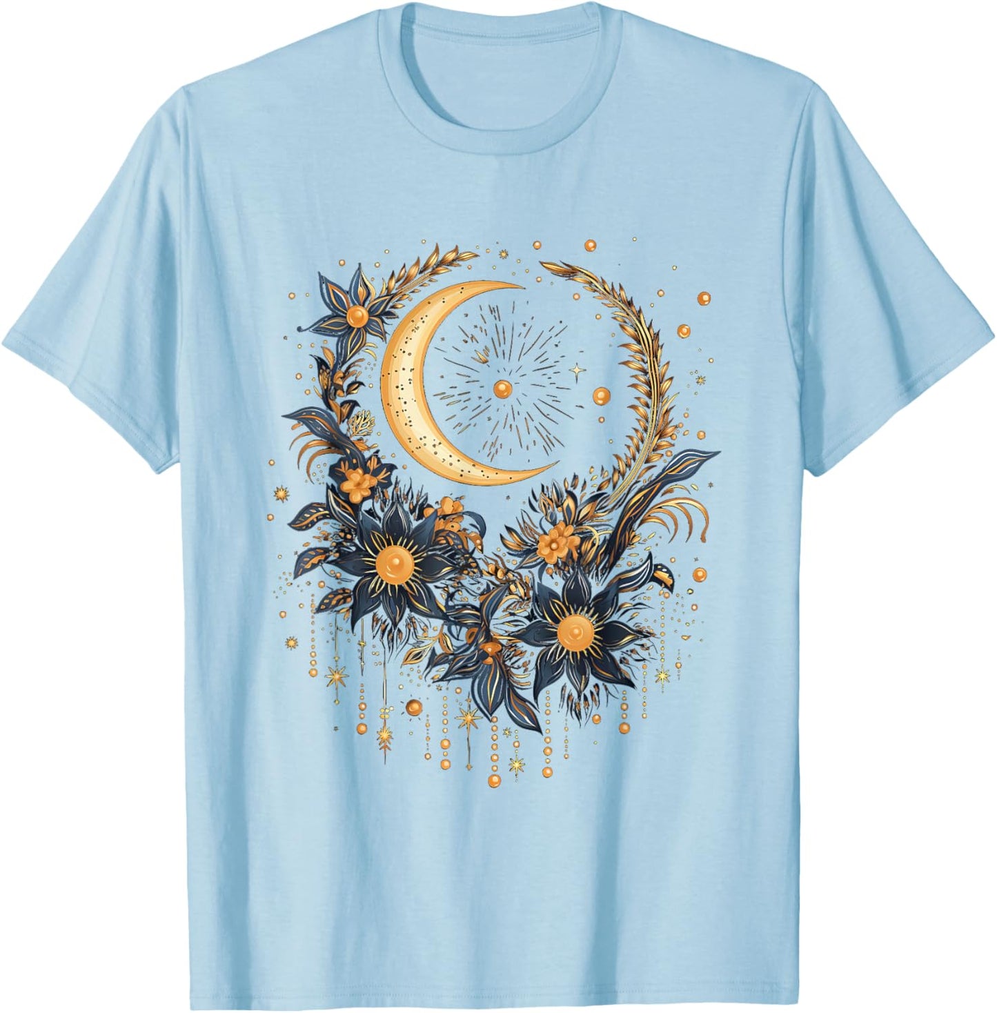 Mystic Sun and Moon Woman Mystical Flowers Aesthetic T-Shirt - T-Shirt | Light Blue