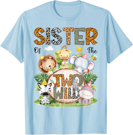 Sister of The Two Wild Safari Jungle 2nd Birthday Boy T-Shirt - T-Shirt | Light Blue