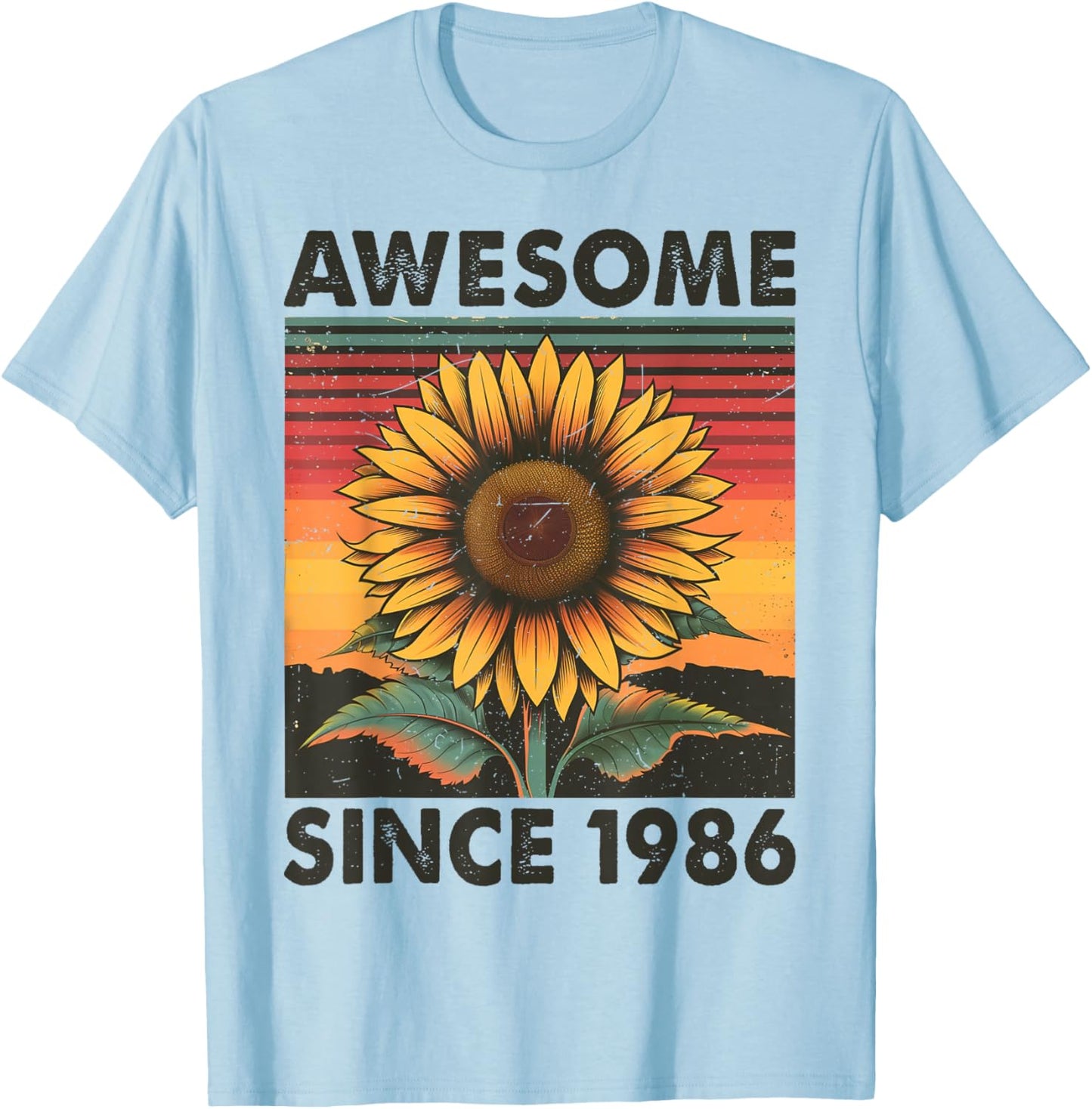 40 Years Old Gift Awesome Since 1986 Sunflower 40th Birthday T-Shirt - T-Shirt | Light Blue