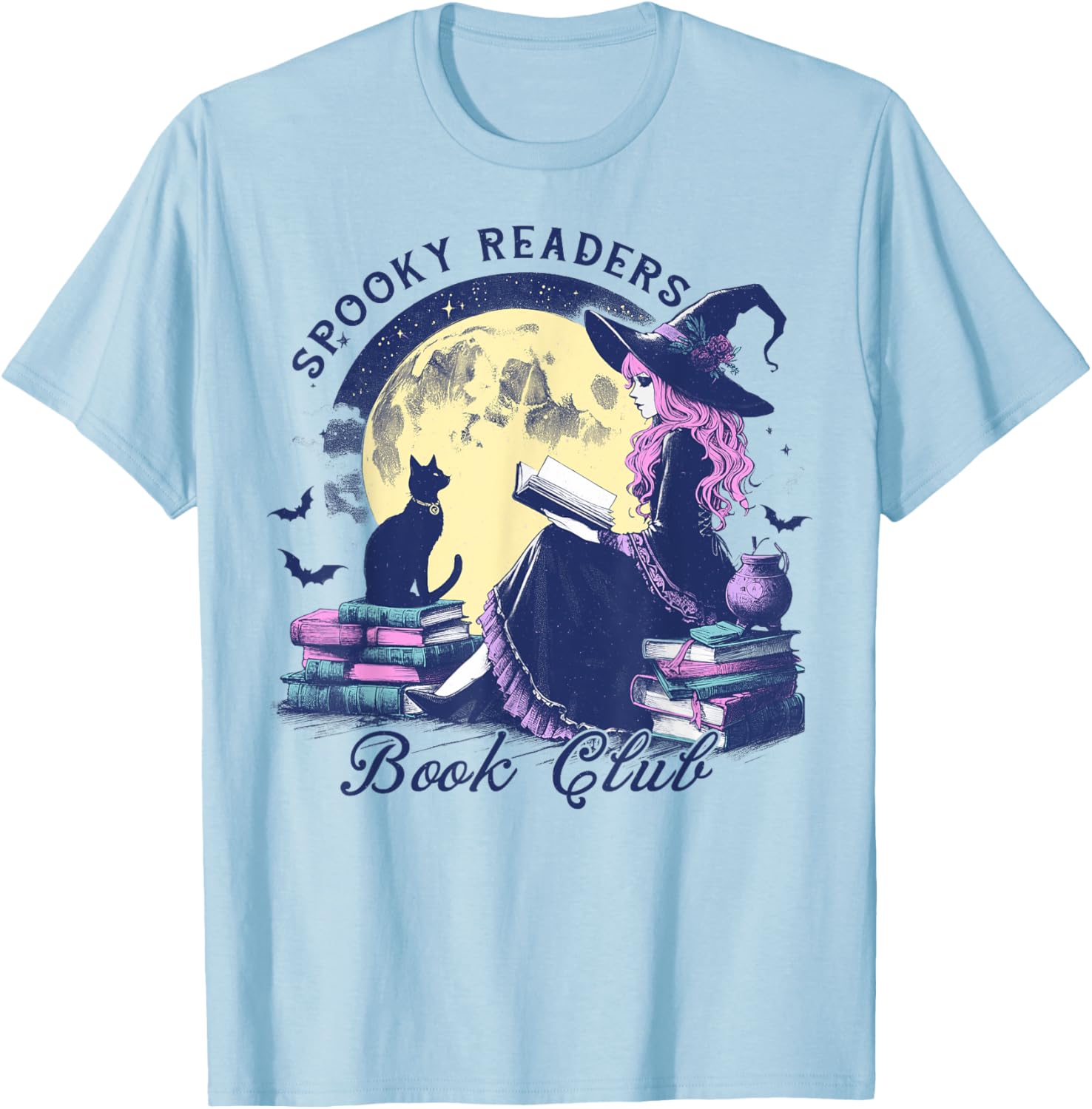 Vintage Sexy Witch Spooky Readers Book Lover Club Halloween T-Shirt - T-Shirt | Light Blue