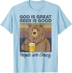 God is great beer is good and people are crazy Funny Bear T-Shirt - T-Shirt | Light Blue