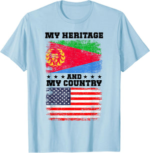 Eritrean Heritage Uniform American Outfit US Eritrea Flag T-Shirt - T-Shirt | Light Blue