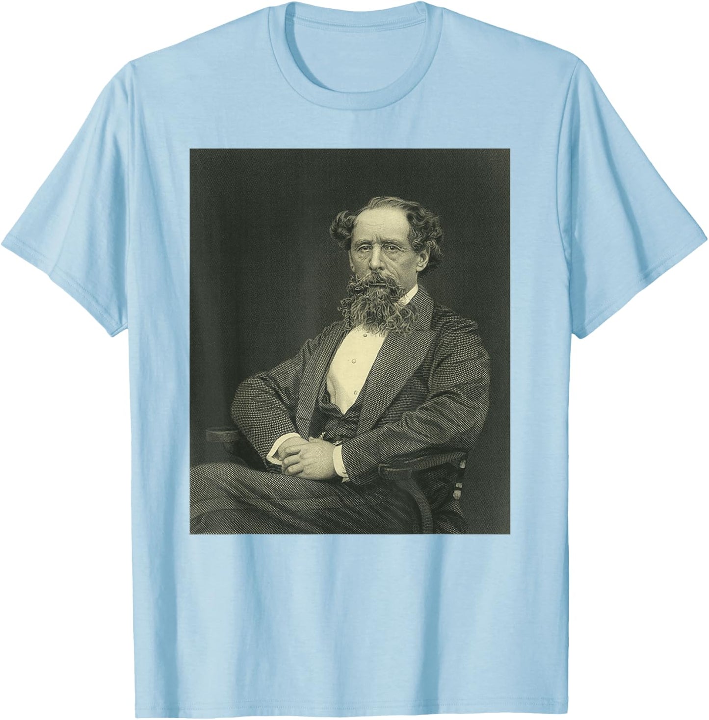 Vintage Portrait Retro Charles Dickens T-Shirt - T-Shirt | Light Blue