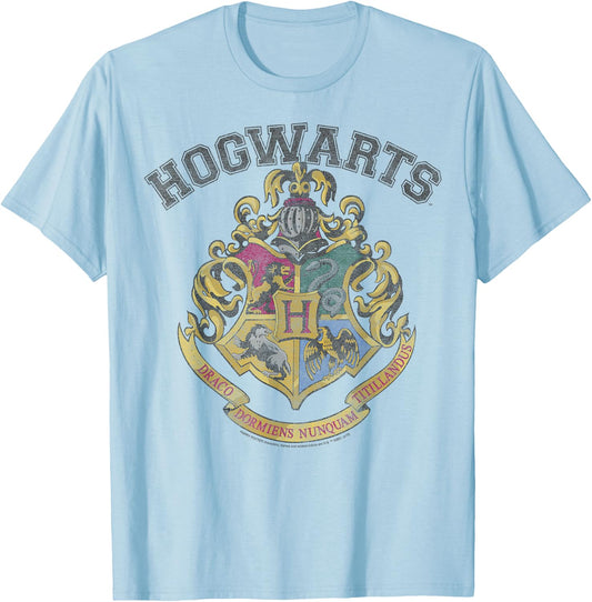 Harry Potter Hogwarts Vintage Crest Short Sleeve T-Shirt - T-Shirt | Light Blue