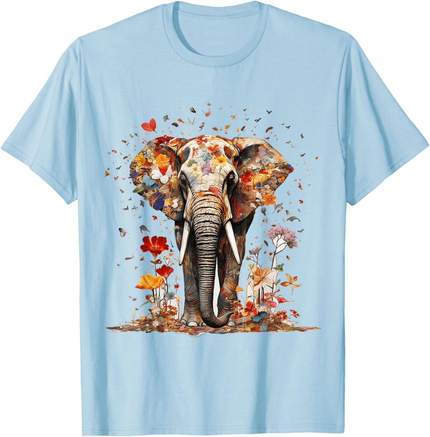 Elephant Butterfly Abstract Nature Animal Art Elephant T-Shirt - T-Shirt | Light Blue