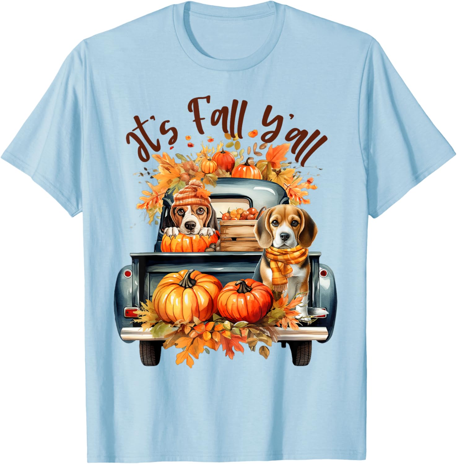 It’s Fall Y’all Beagle Dogs Pumpkins Truck Autumn Season T-Shirt - T-Shirt | Light Blue