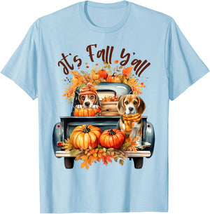 It’s Fall Y’all Beagle Dogs Pumpkins Truck Autumn Season T-Shirt - T-Shirt | Light Blue