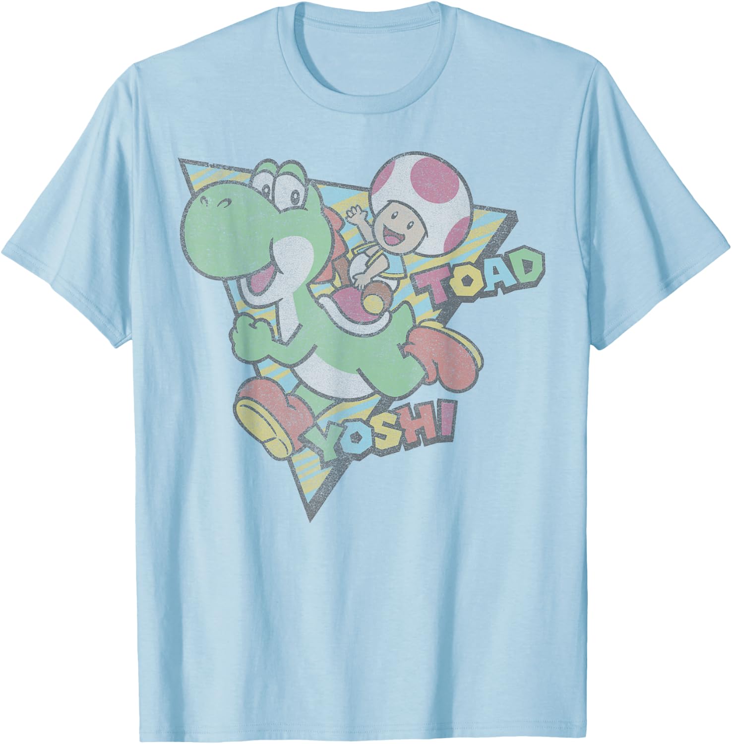 Super Mario Toad & Yoshi Vintage Nintendo Game Portrait T-Shirt - T-Shirt | Light Blue