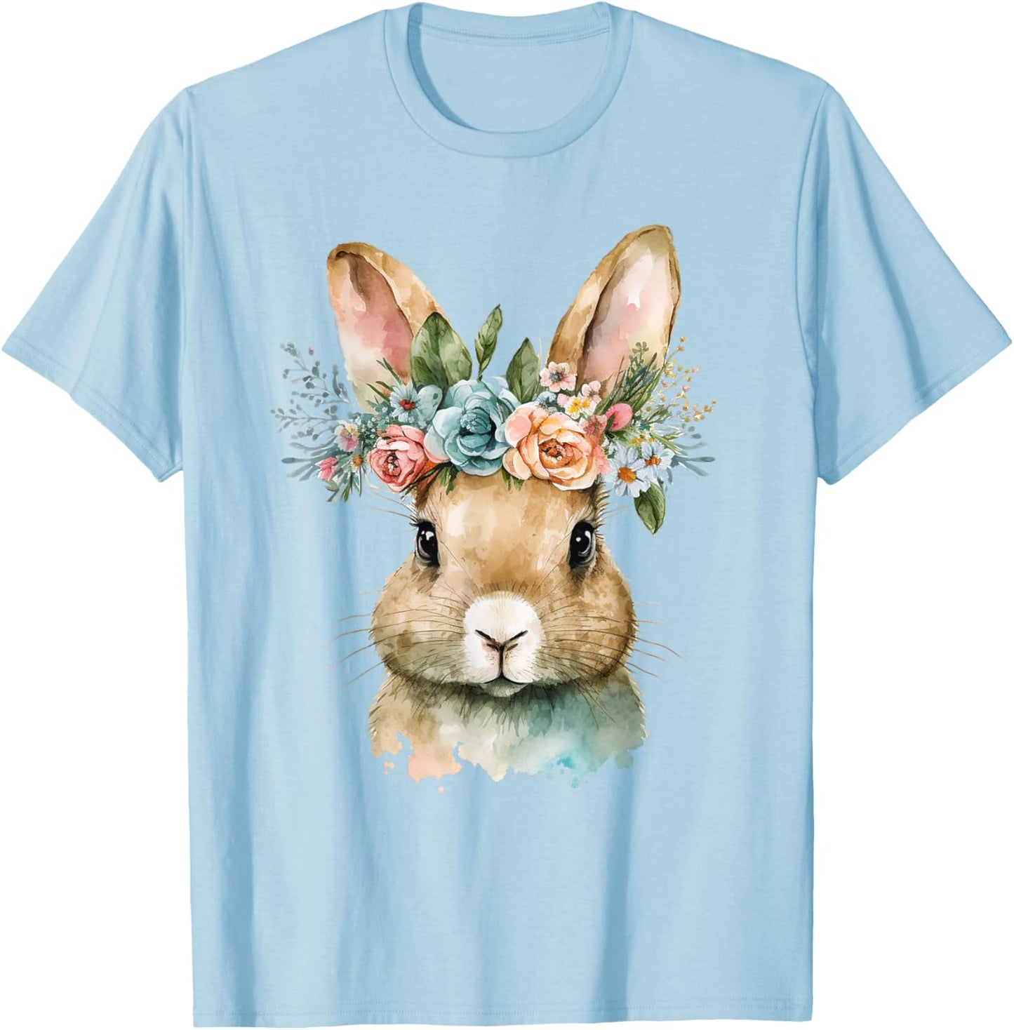 Easter Bunny Floral Flower Crown For Girls Women Spring T-Shirt - T-Shirt | Light Blue