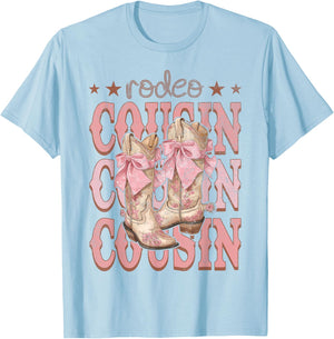 Rodeo Cousin Pink Boots Coquette Cow-Girl Birthday Party T-Shirt - T-Shirt | Light Blue