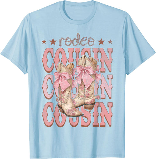 Rodeo Cousin Pink Boots Coquette Cow-Girl Birthday Party T-Shirt - T-Shirt | Light Blue