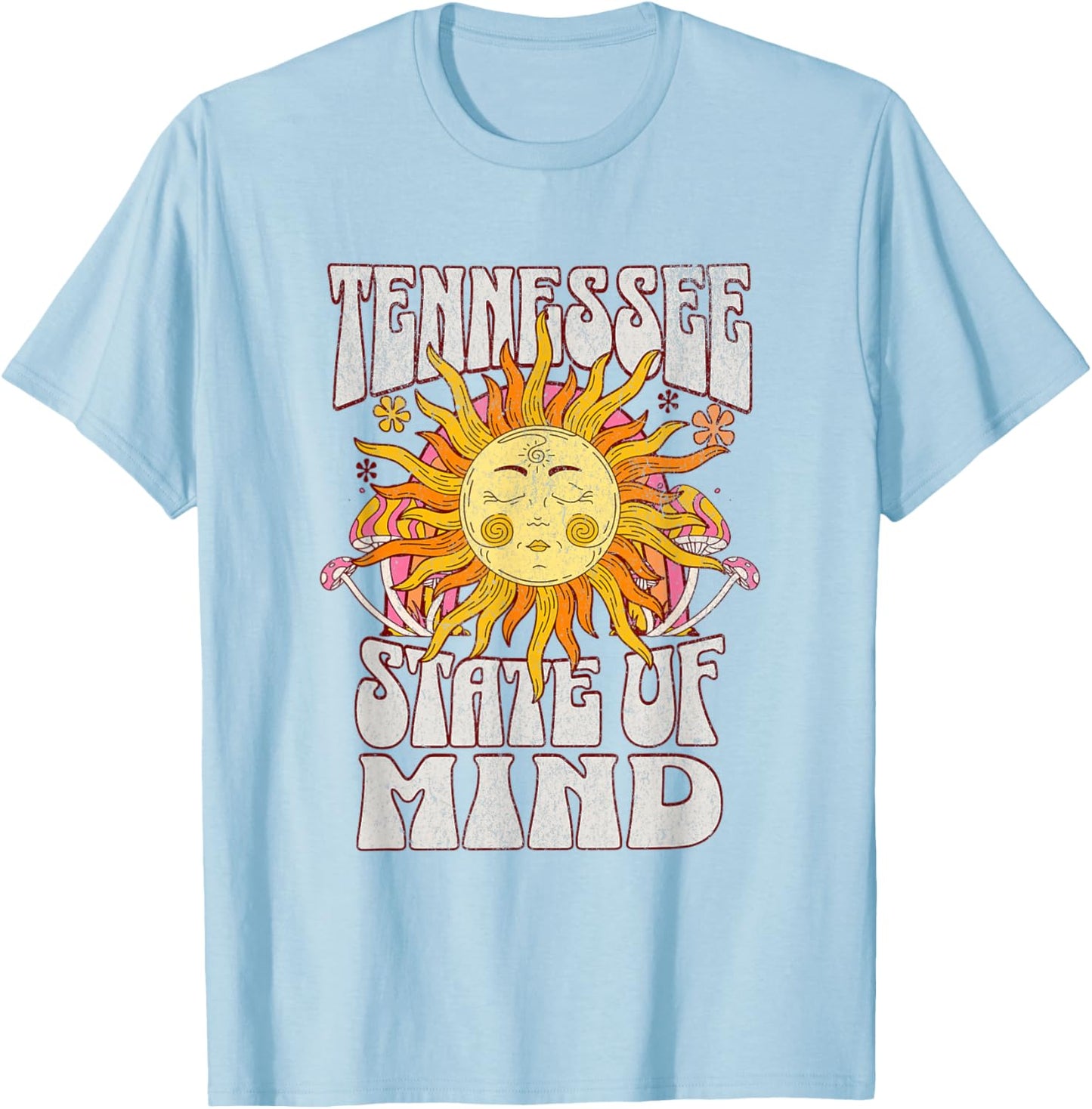 Retro Tennessee State Of Mind | Tennessee Lovers Distressed T-Shirt - T-Shirt | Light Blue