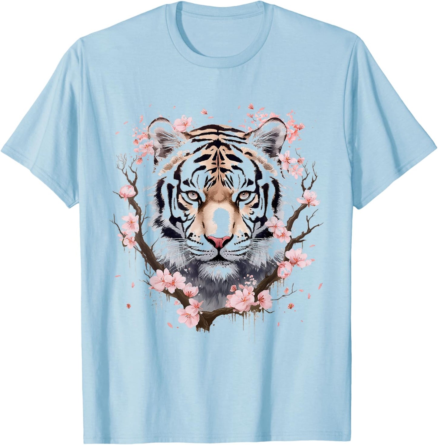 Tiger Animal Nature Motif Abstract Art Face Tiger T-Shirt - T-Shirt | Light Blue