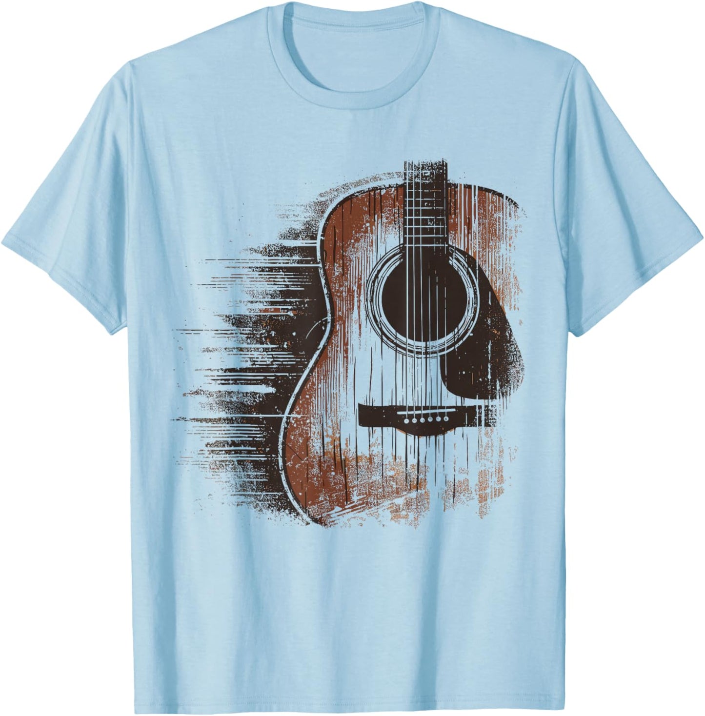 Musician Guitarist Distressed Acoustic Guitar , -Adults, Blue, Small, Short Sleeve T-Shirt - T-Shirt | Light Blue