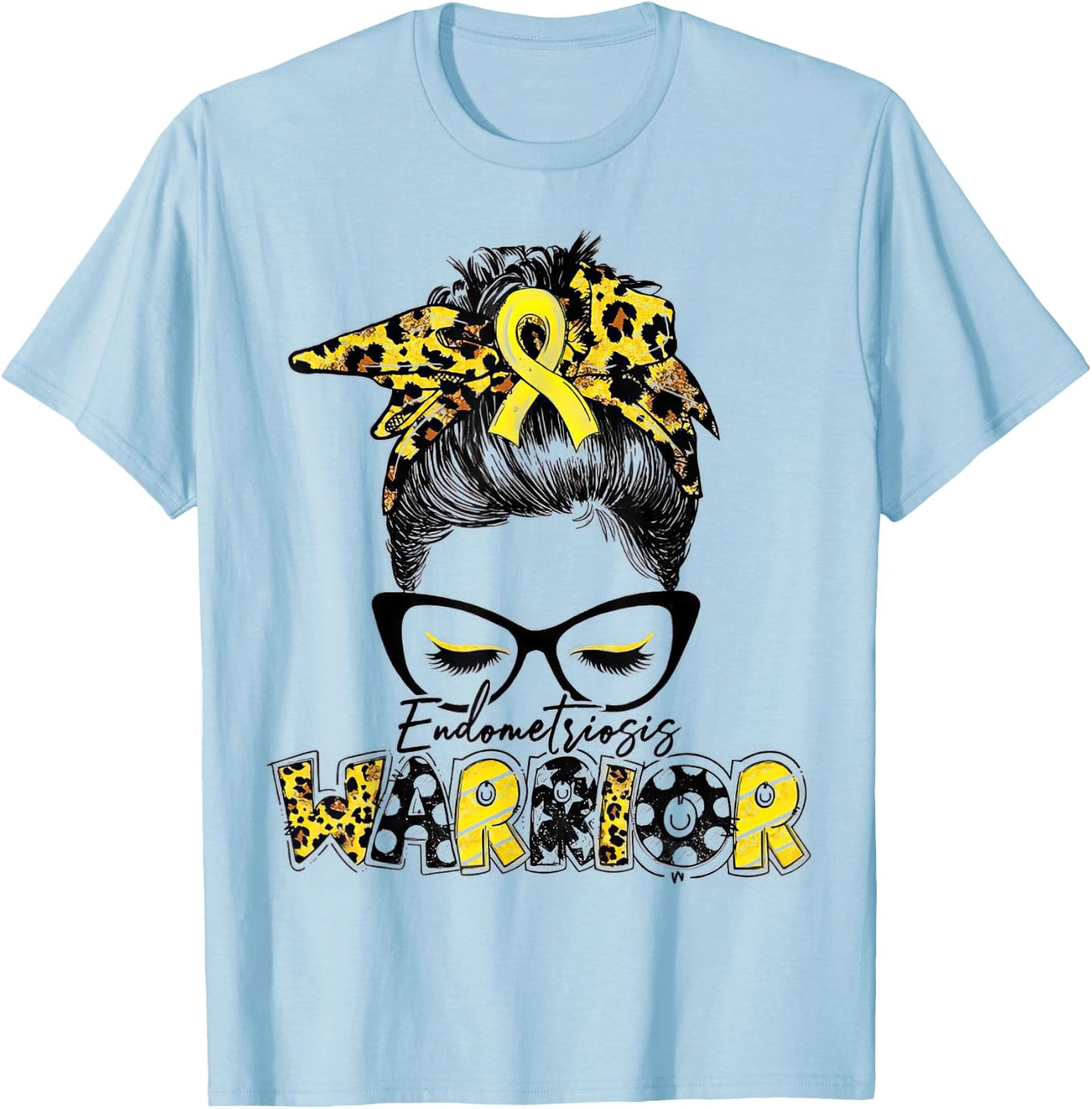 Women's Endometriosis Warrior Messy Bun Yellow Ribbon T-Shirt - T-Shirt | Light Blue