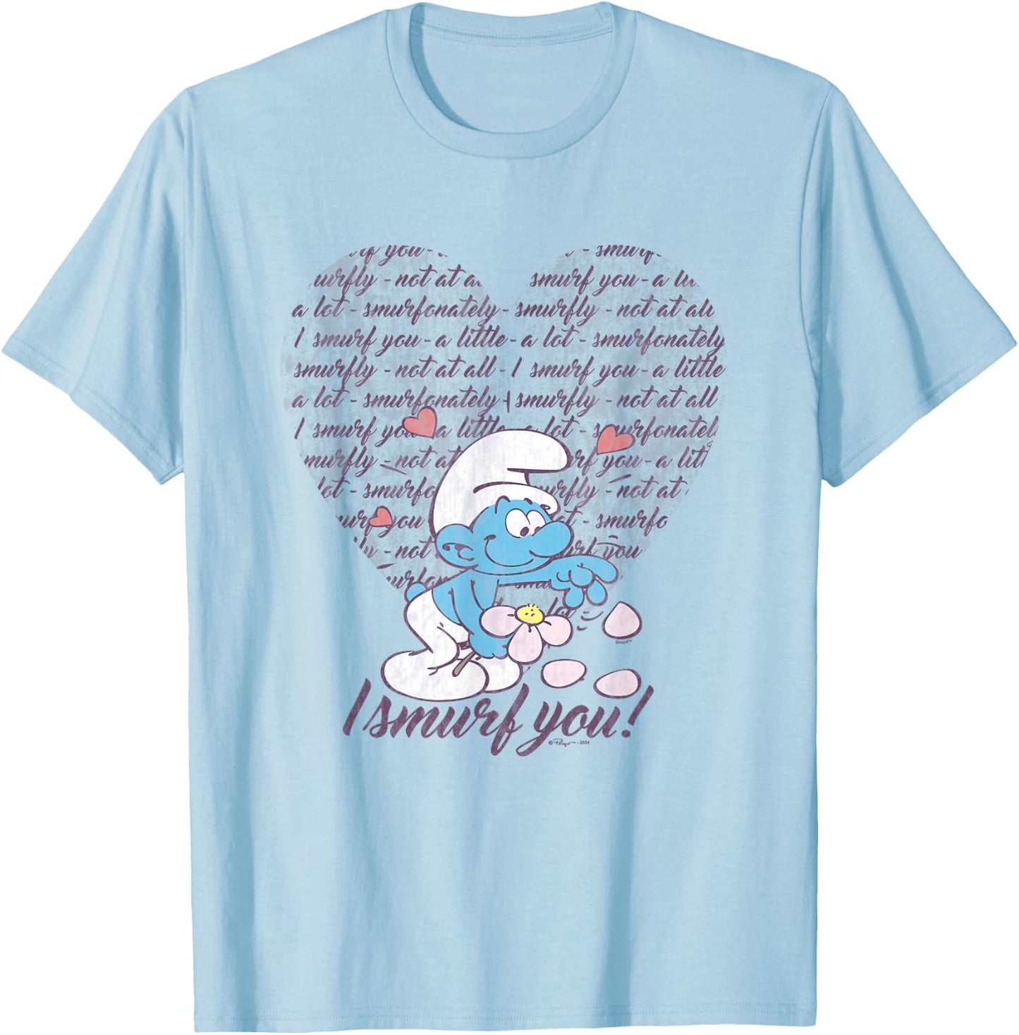 The Smurfs Valentine's Day I Smurf You! Vintage Heart Logo T-Shirt - T-Shirt | Light Blue