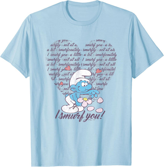 The Smurfs Valentine's Day I Smurf You! Vintage Heart Logo T-Shirt - T-Shirt | Light Blue