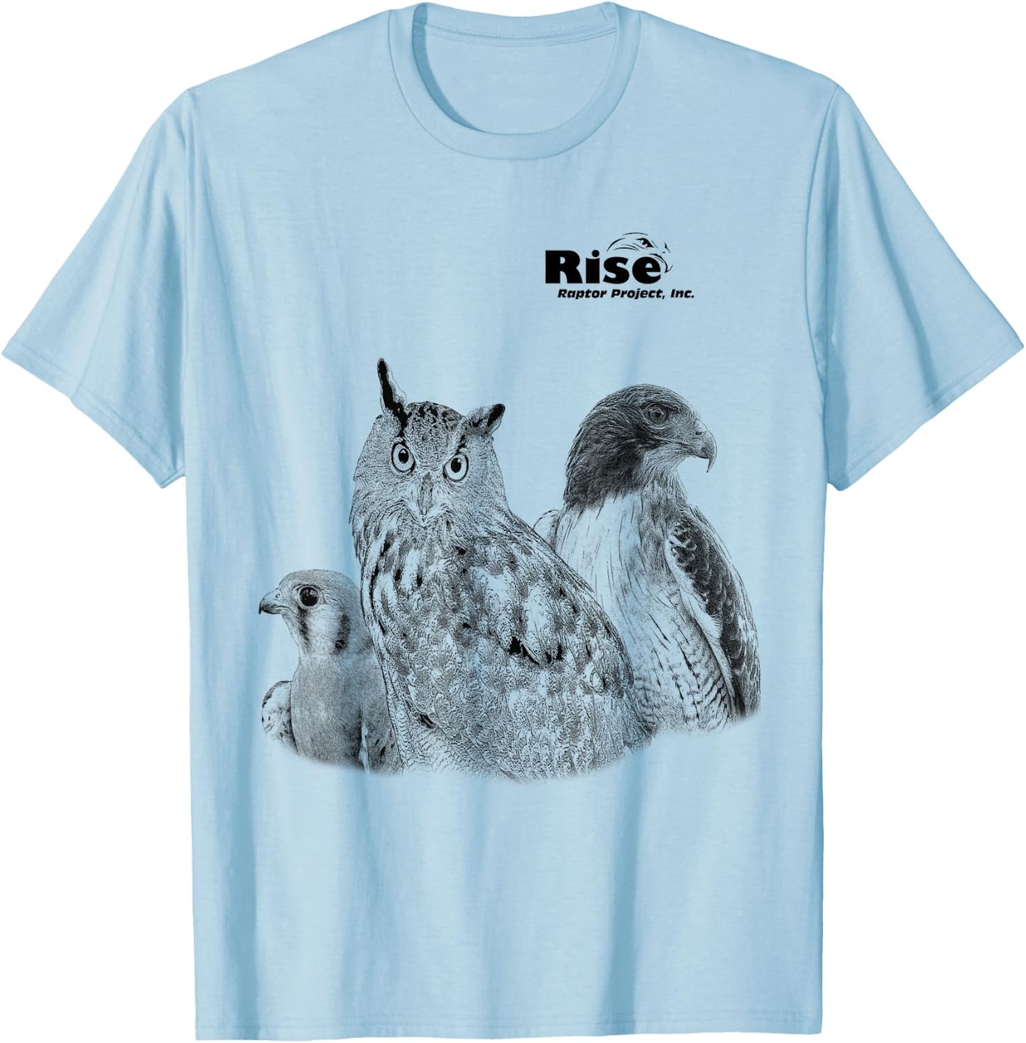 Rise Raptor Project Owl, Red Tailed Hawk, American Kestrel T-Shirt - T-Shirt | Light Blue