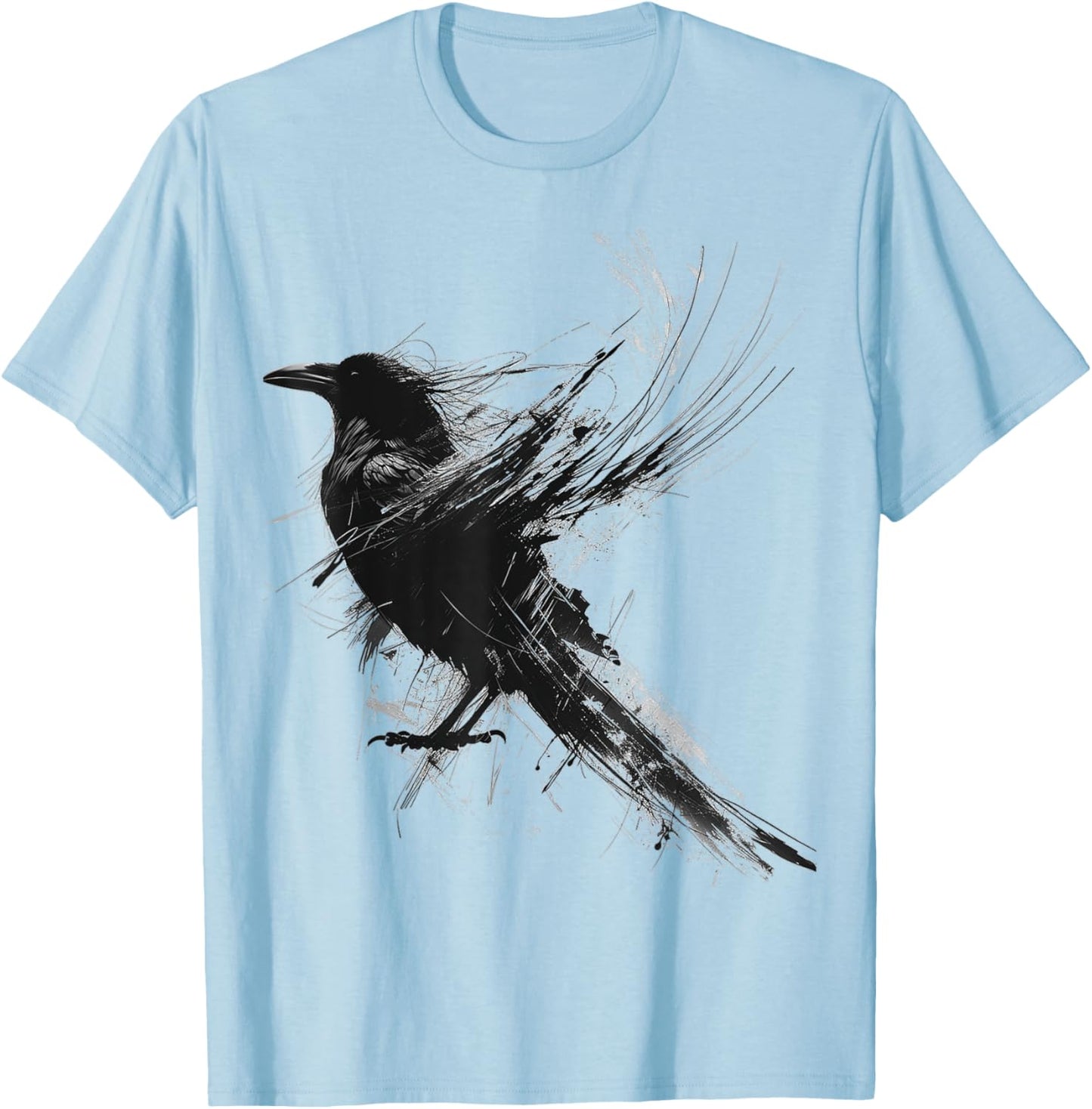 Raven Abstract Drawing Animal Art Painting Graphic Raven T-Shirt - T-Shirt | Light Blue