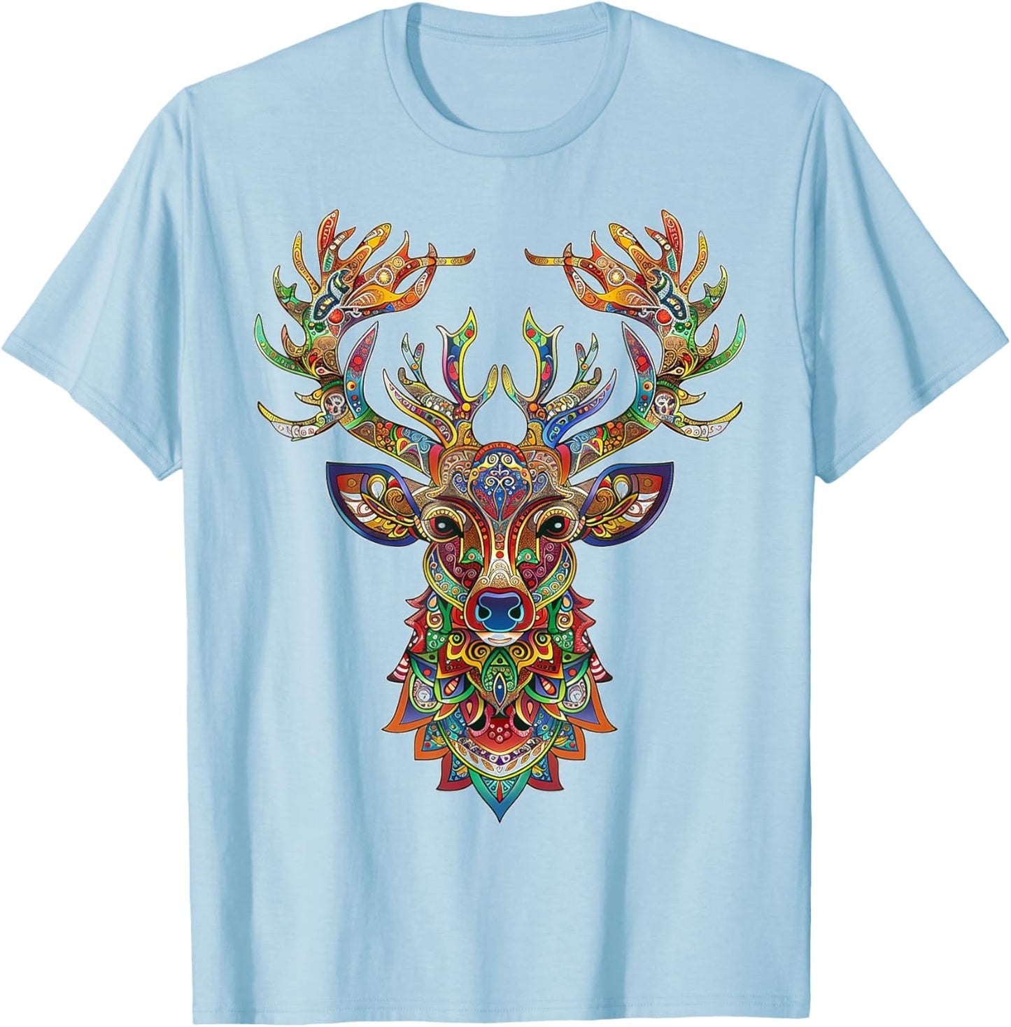 Reindeer Motif Artwork Reindeer T-Shirt - T-Shirt | Light Blue