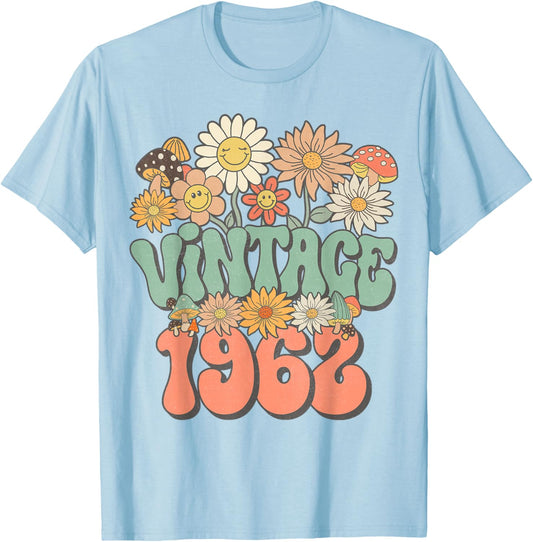 Vintage 1962 Daisy Hippie Groovy Wildflower 63rd Birthday T-Shirt - T-Shirt | Light Blue