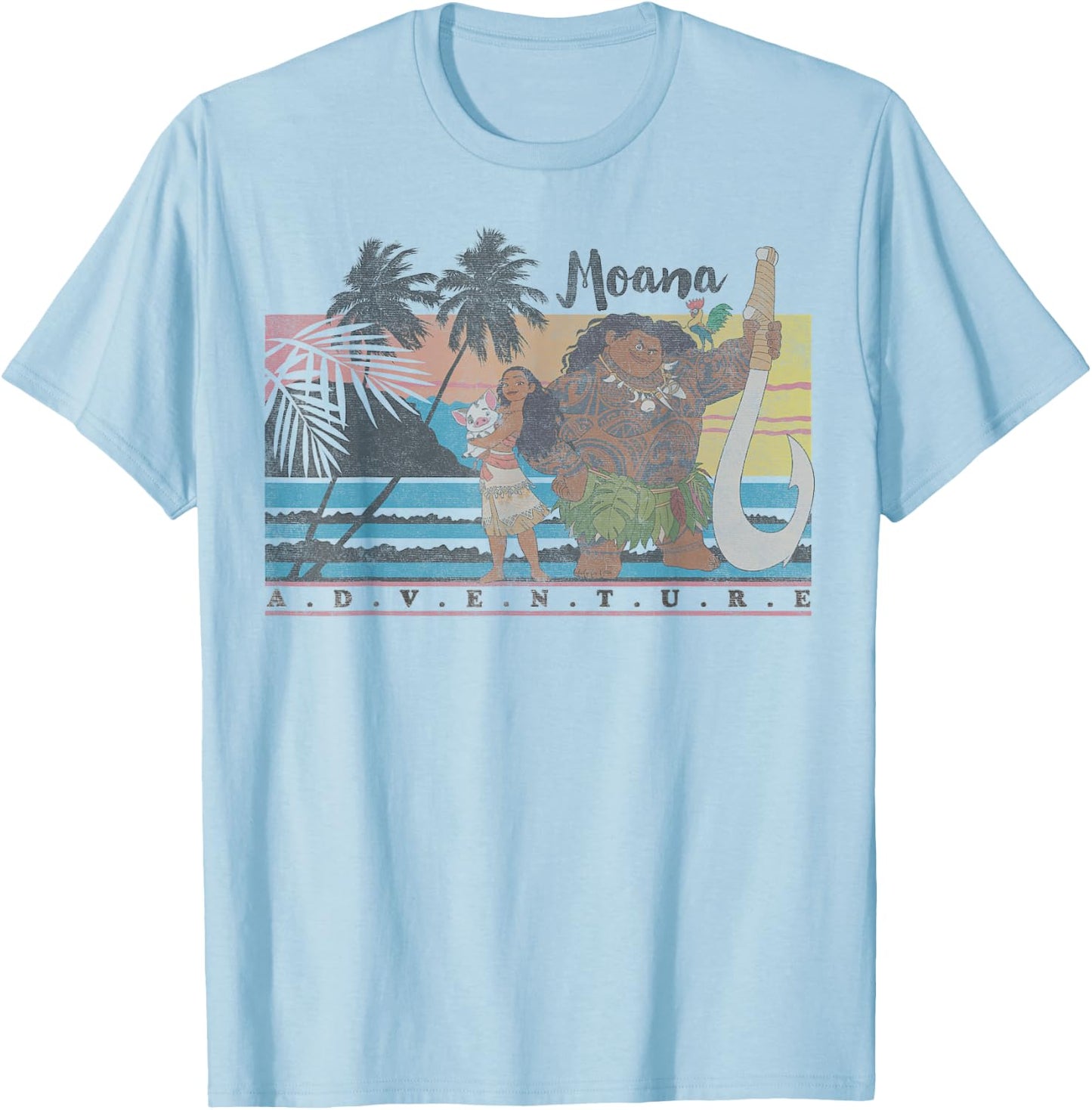 Disney Moana & Maui Adventure Faded Portrait T-Shirt - T-Shirt | Light Blue