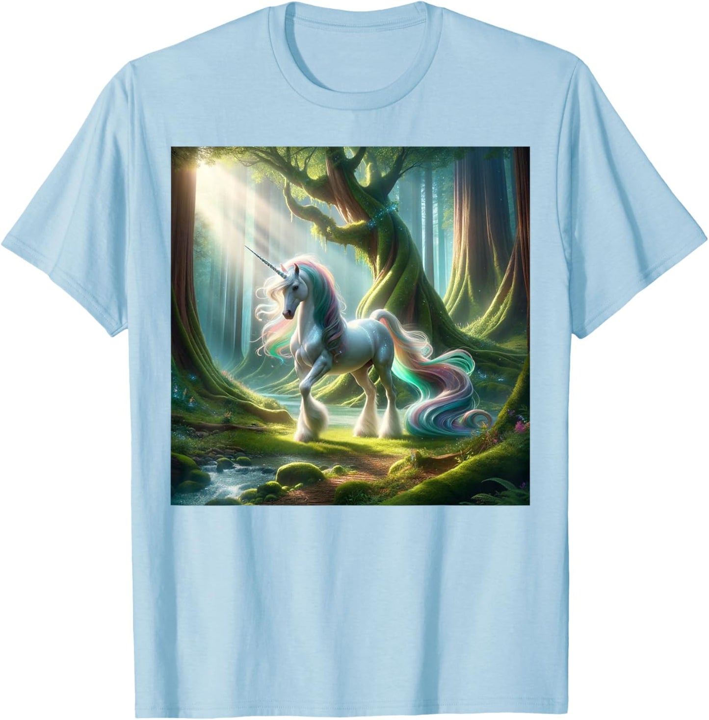 Beautiful Unicorn Clydesdale, Enchanted Forest Graphic T-Shirt - T-Shirt | Light Blue