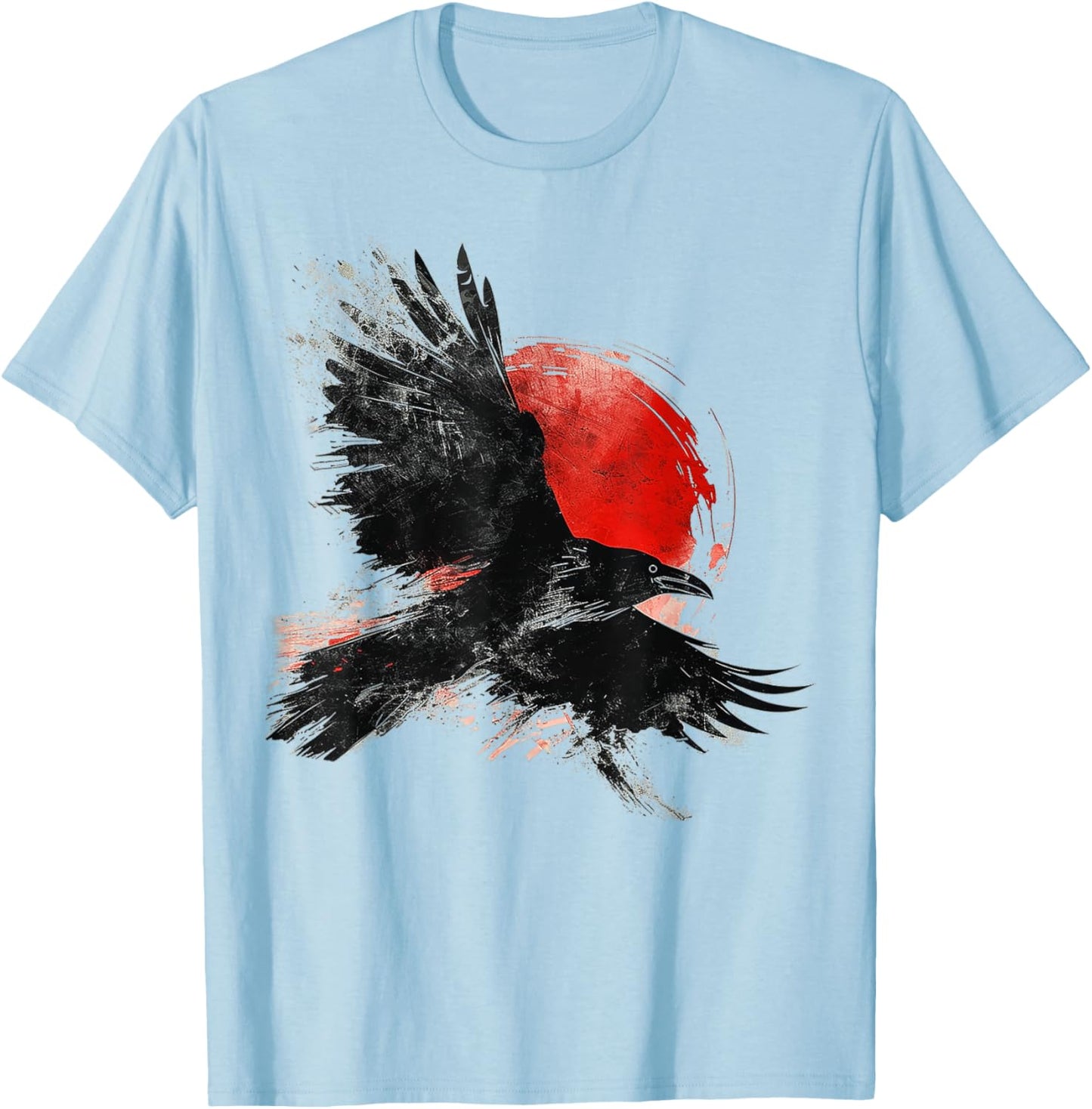 Raven Drawing Moon Painting Animal Motif Art Bird Crow T-Shirt - T-Shirt | Light Blue