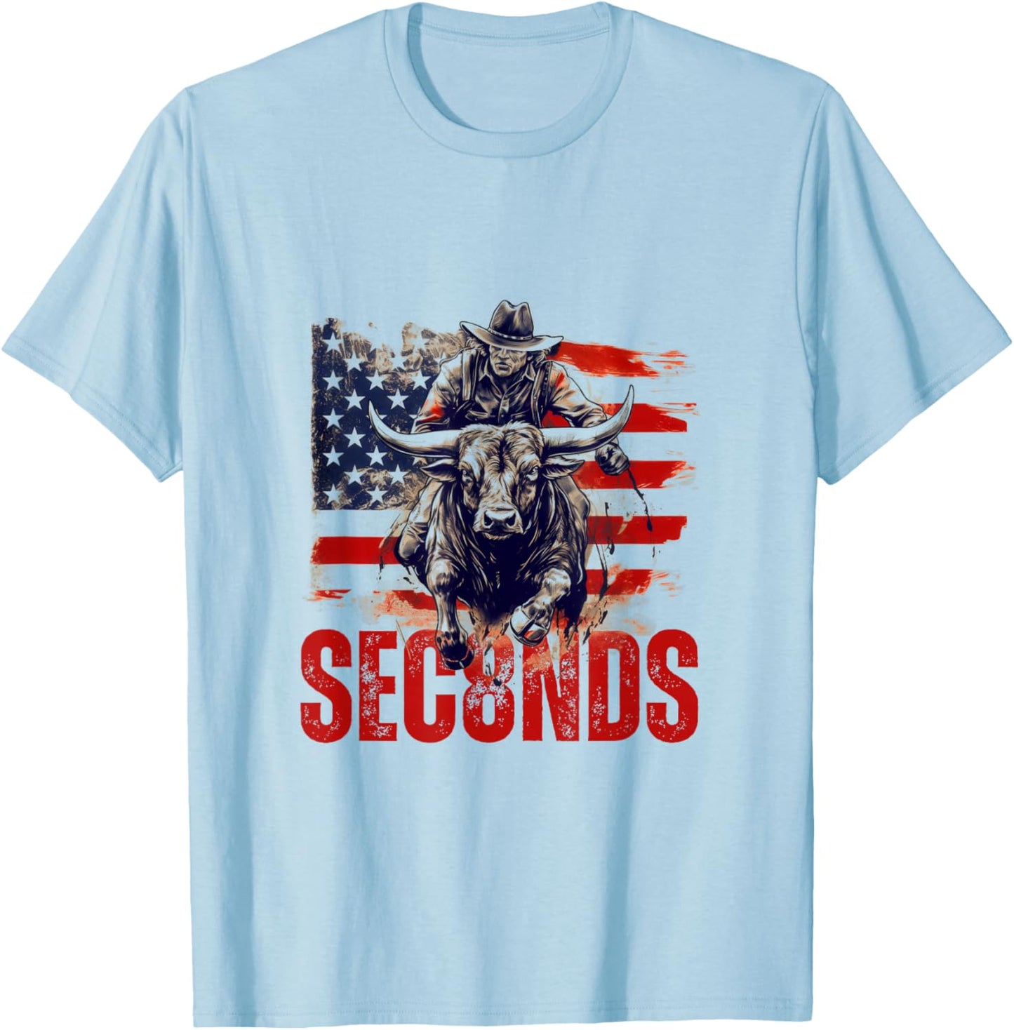 PBR Bull Riding Eight Seconds Rider USA Flag Rodeo Patriotic T-Shirt - T-Shirt | Light Blue