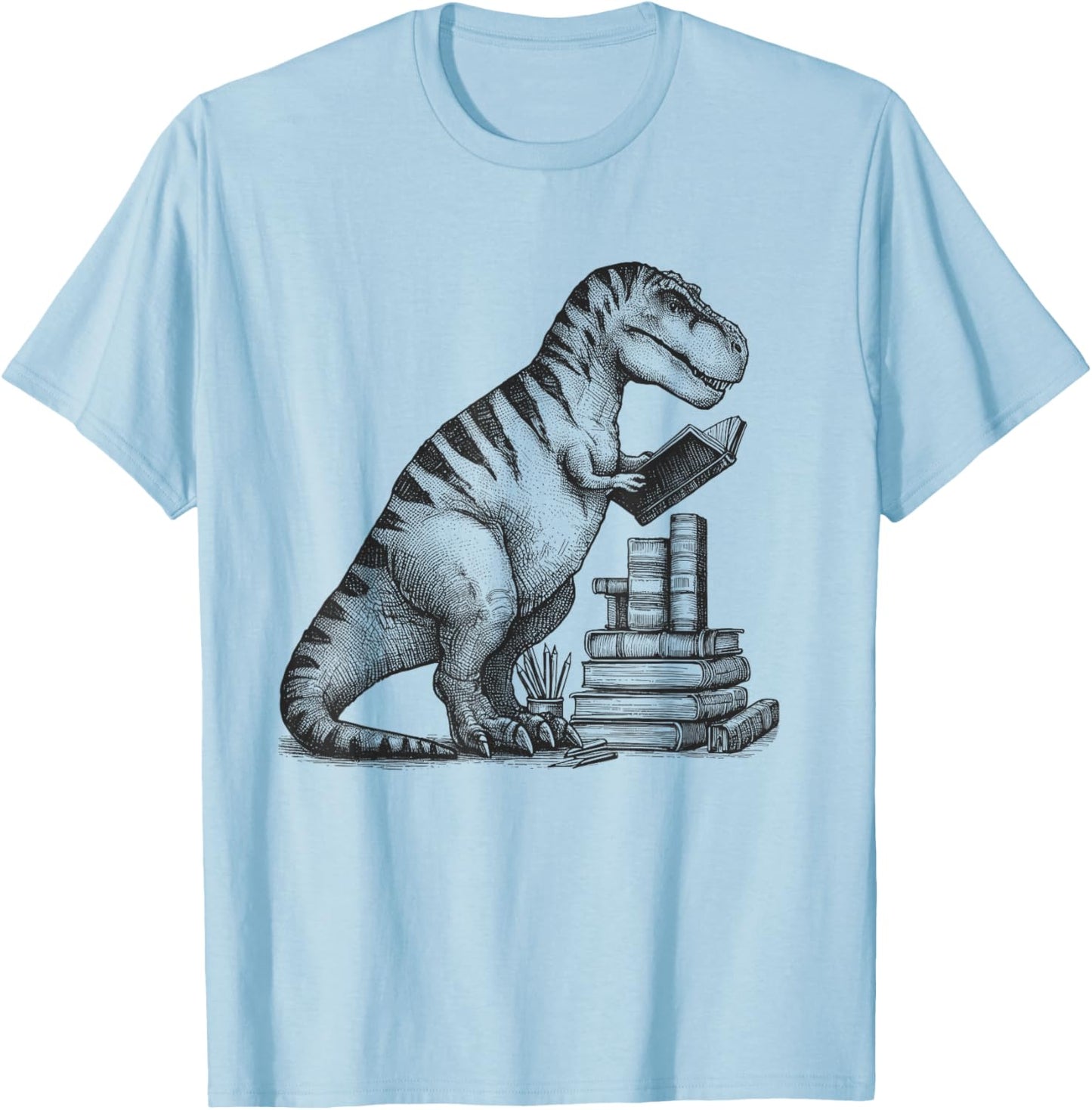 T-Rex Dinosaur Reading Book Reader Reading Lover Bookworm T-Shirt - T-Shirt | Light Blue