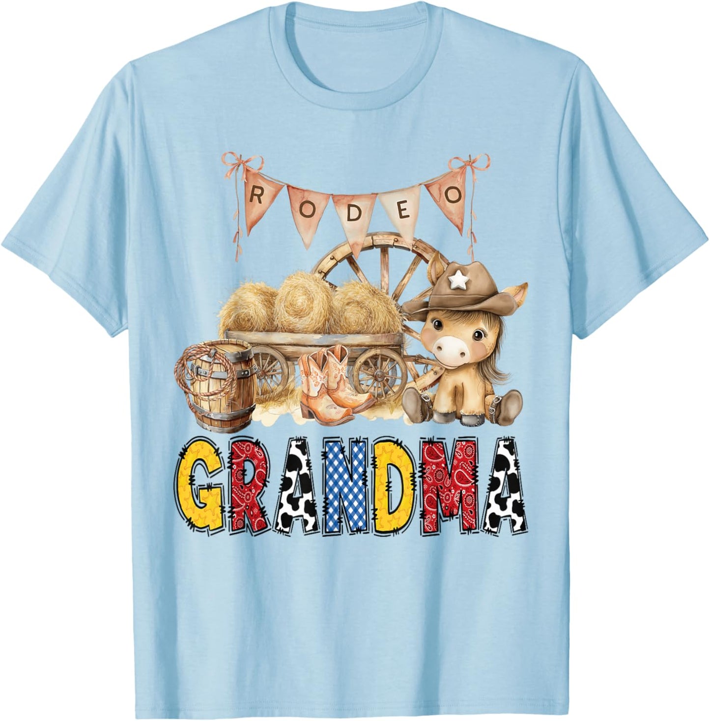 Rodeo Grandma Western Cowboy Birthday Matching Family T-Shirt - T-Shirt | Light Blue