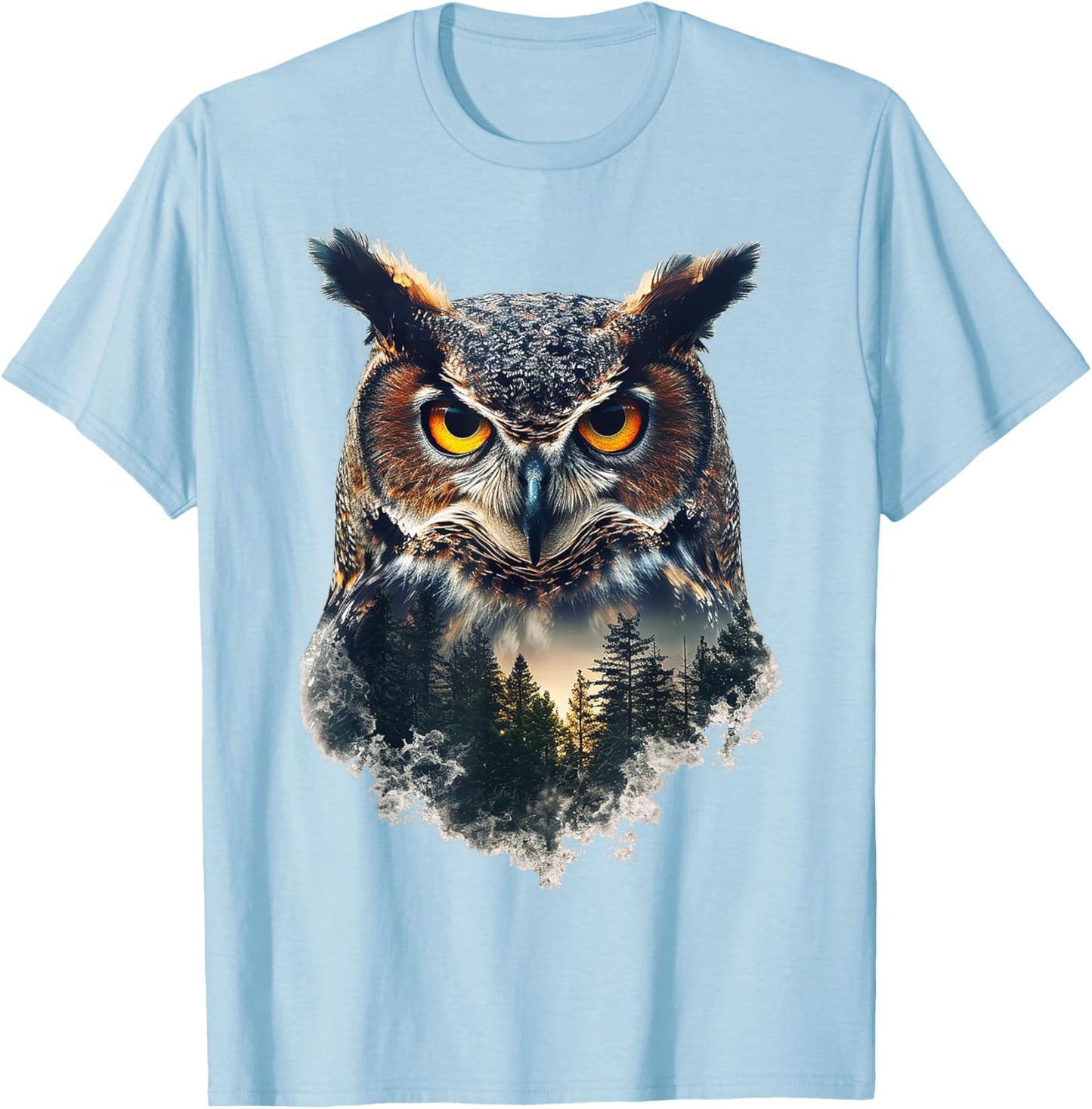 Owl Nature Tree Painting Graphic Animal Art Bird Owl T-Shirt - T-Shirt | Light Blue