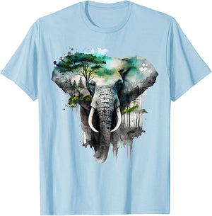 Elephant Tree Forest Animal Print Art Animal Lover Elephant T-Shirt - T-Shirt | Light Blue