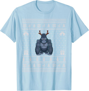 Ugly Xmas Sweater Style Gorilla Reindeer Christmas T-Shirt - T-Shirt | Light Blue