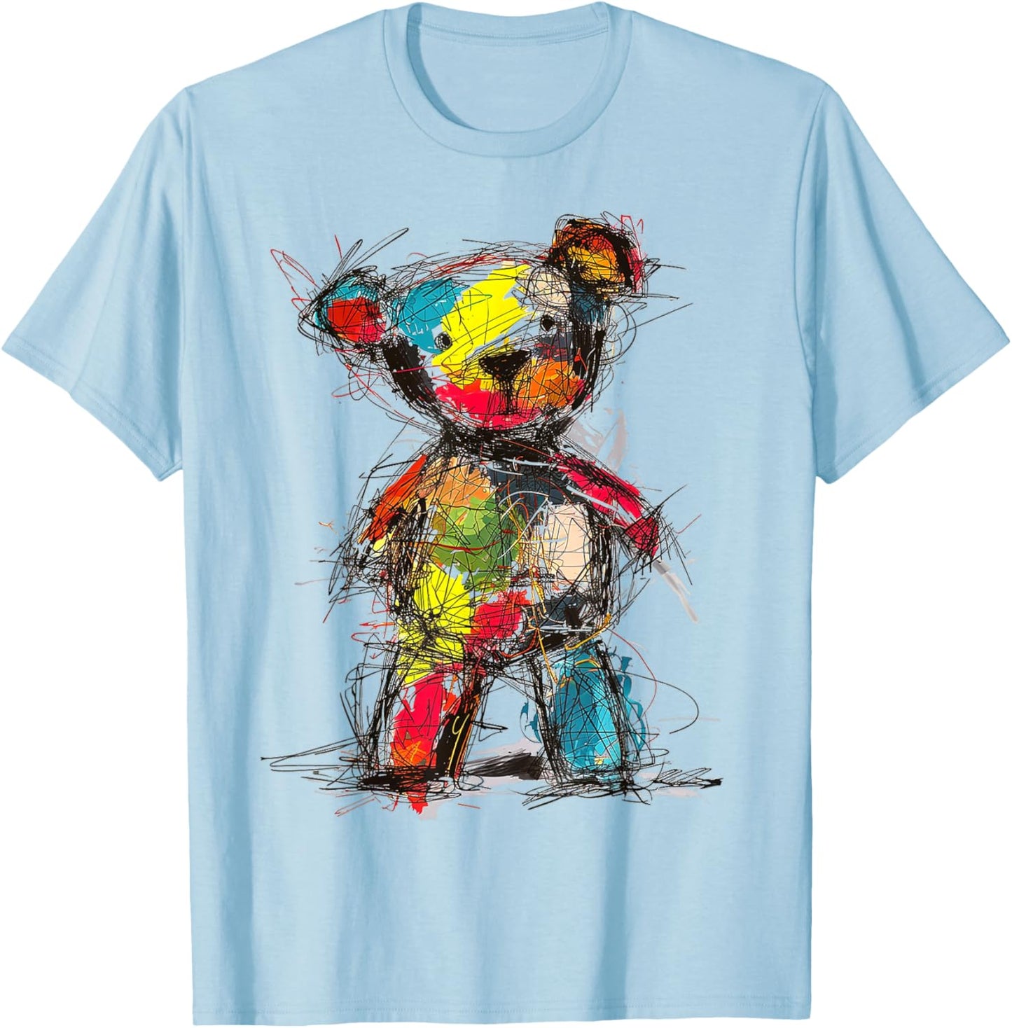 Bear Drawing Colorful Art Animal Abstract Graphic Bear T-Shirt - T-Shirt | Light Blue