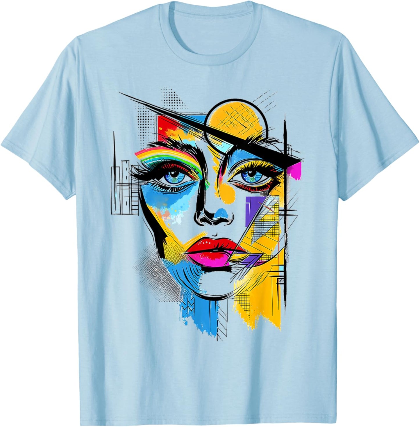 Women Geometric Art Polygon Abstract Human Graphic Women T-Shirt - T-Shirt | Light Blue