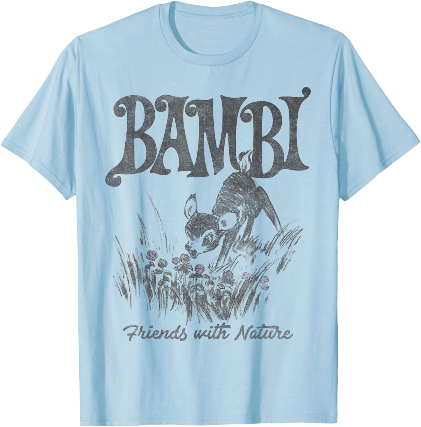 Disney Bambi Friends with Nature Pencil Sketch T-Shirt - T-Shirt | Light Blue