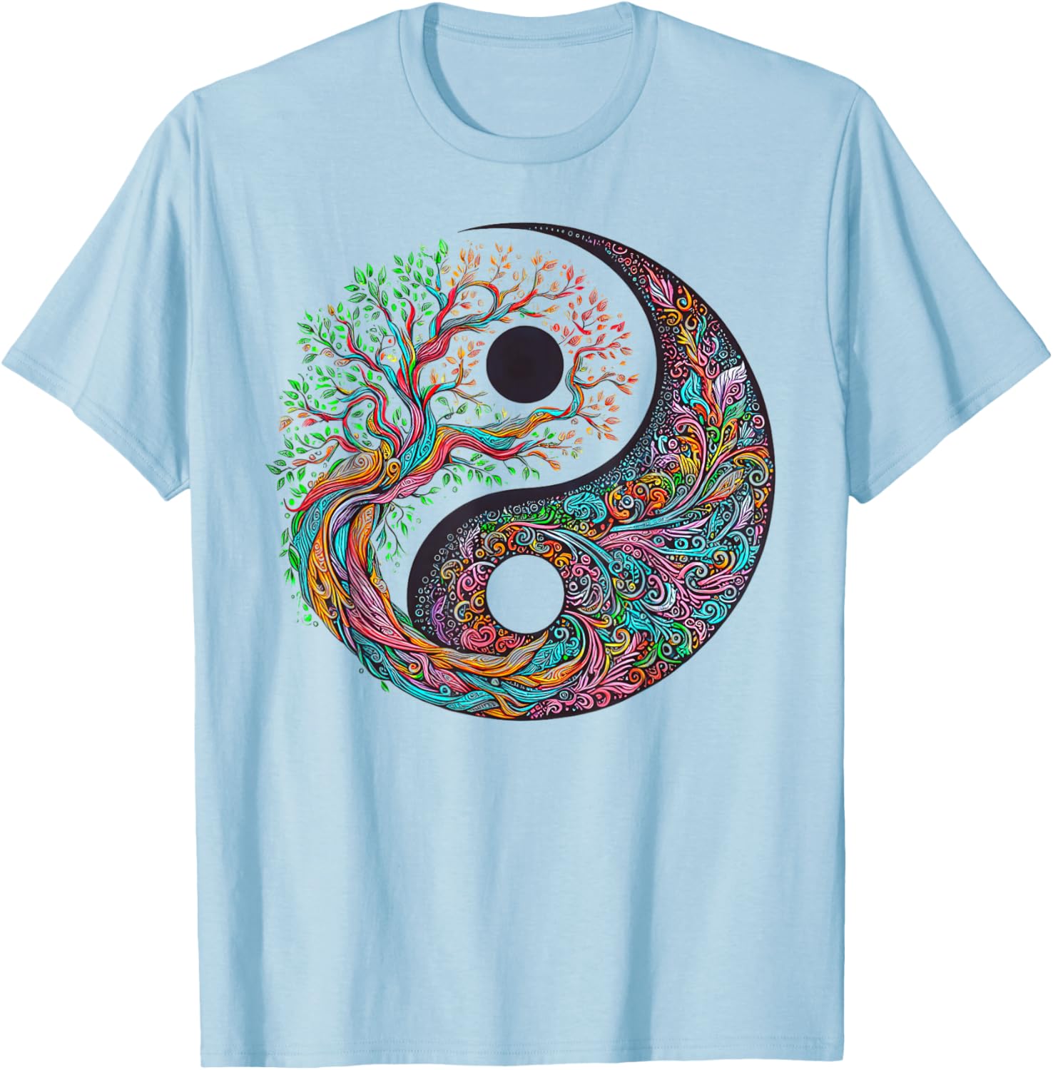 Yin Yang Tree of Life Taoist Symbol Yoga Meditation Buddhist T-Shirt - T-Shirt | Light Blue