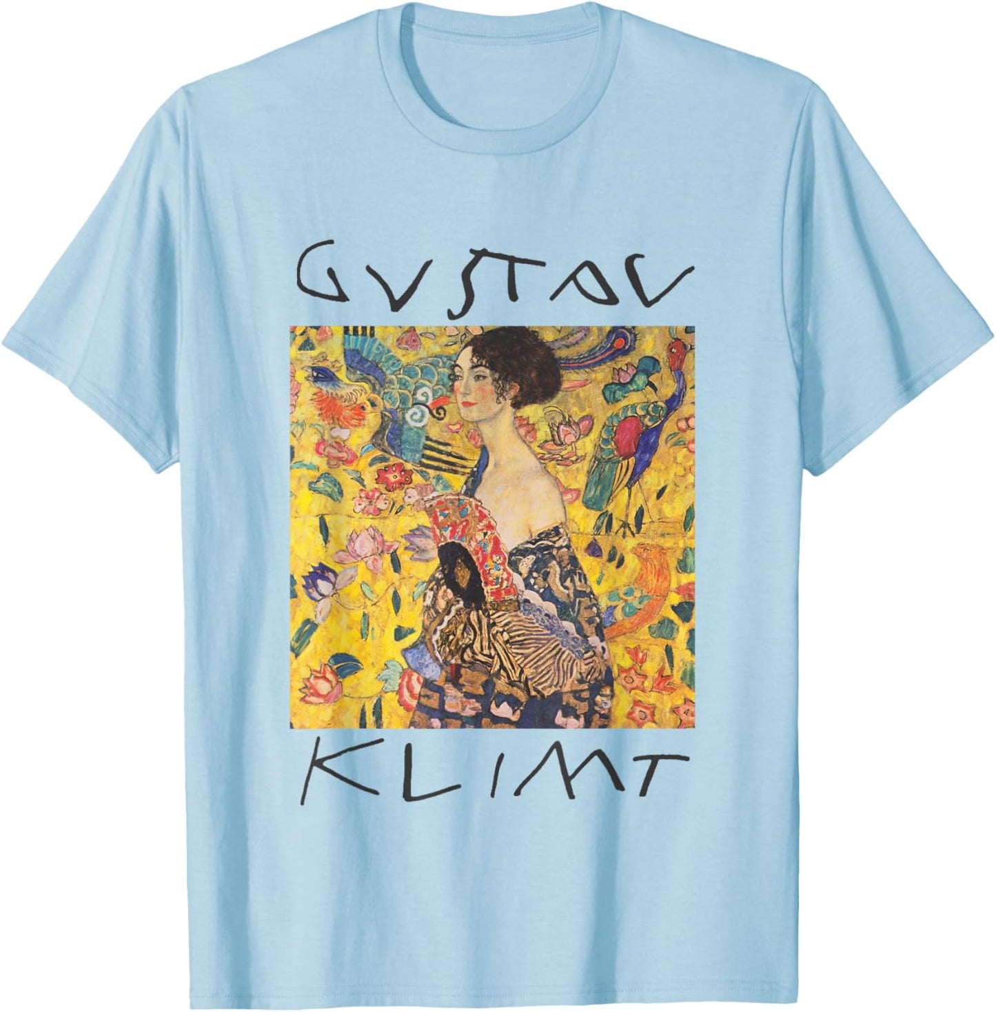 Gustav Klimt Lady With A Fan Vintage Painting T-Shirt - T-Shirt | Light Blue